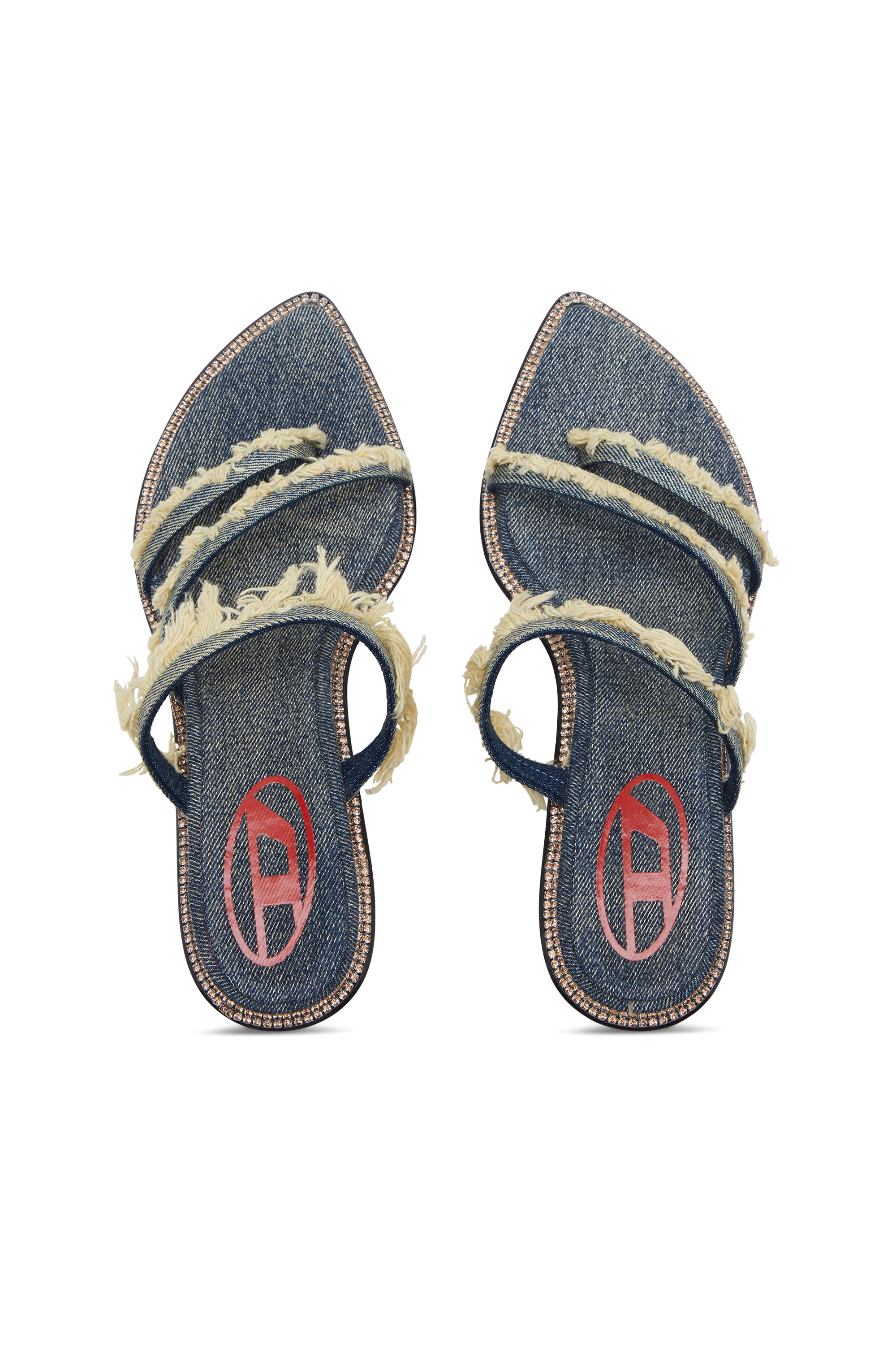 Diesel - D-HAVANNA KITTIE, Female's D-Havanna Kittie-Frayed-denim mules with crystals in Blue - 5
