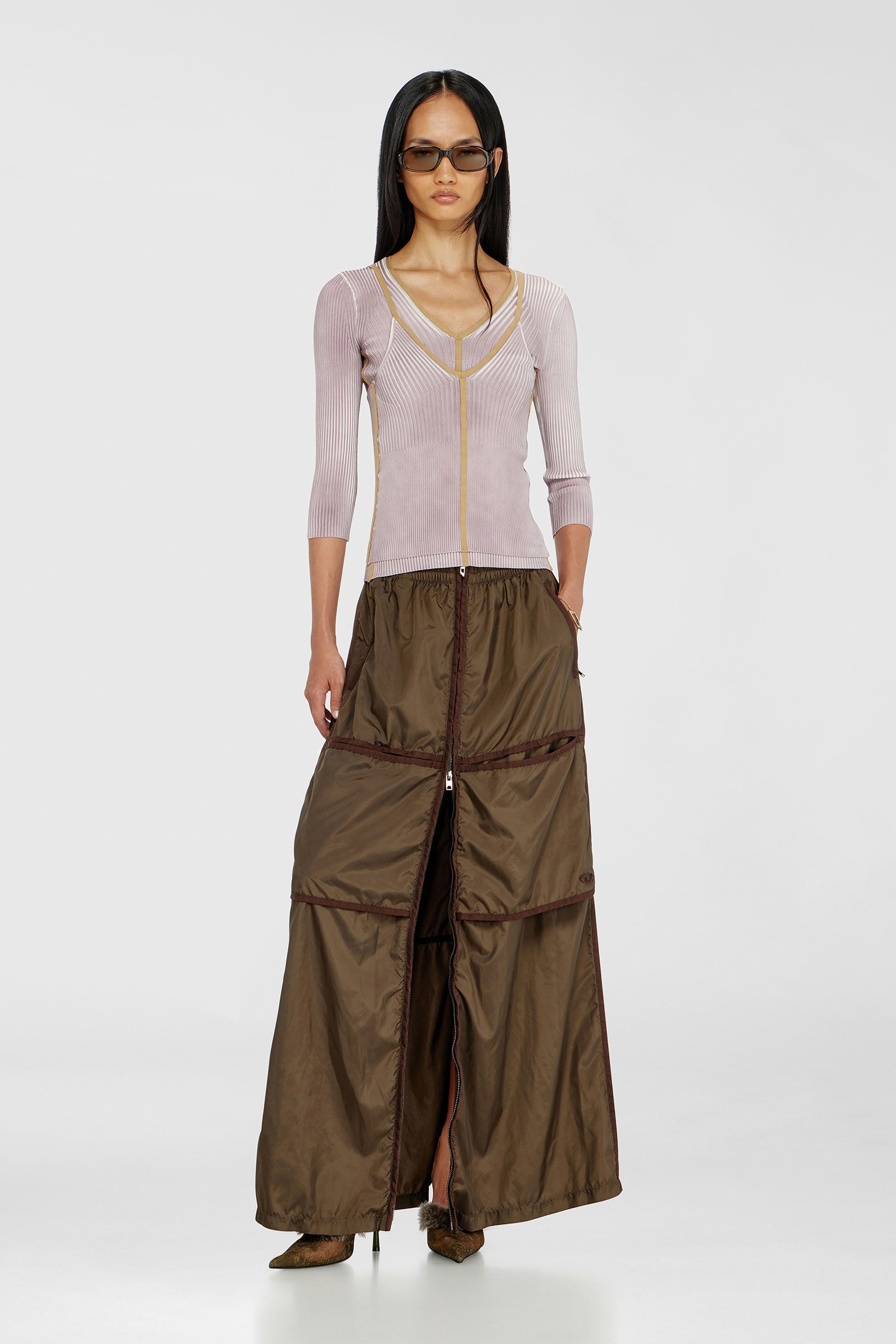 Diesel - M-SARMITE, Female's Rib-knit cami top with contrast bands in Lilac - 1