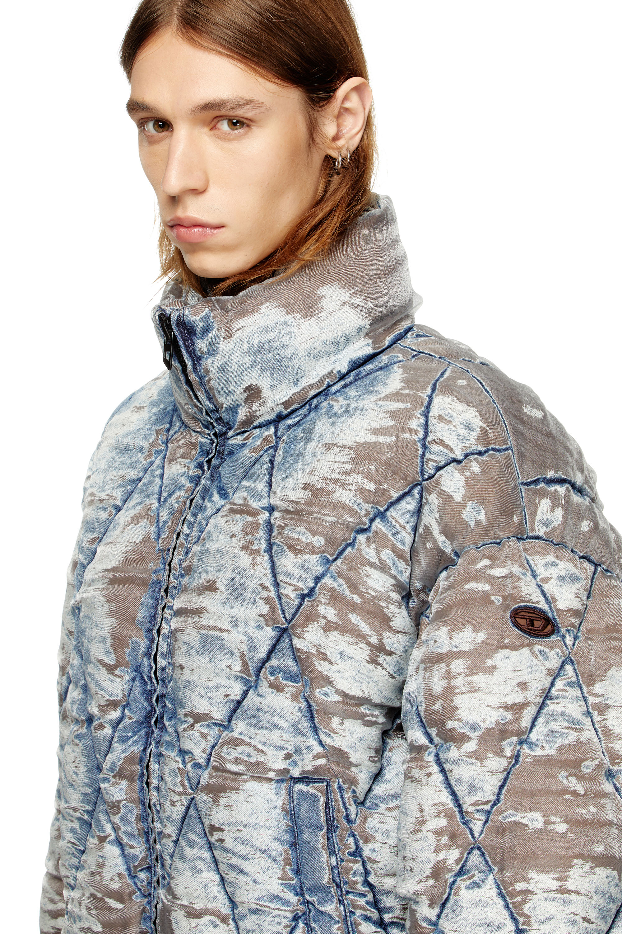 Diesel - W-KONS, Male's Padded jacket in argyle-quilted devoré denim in null - 4