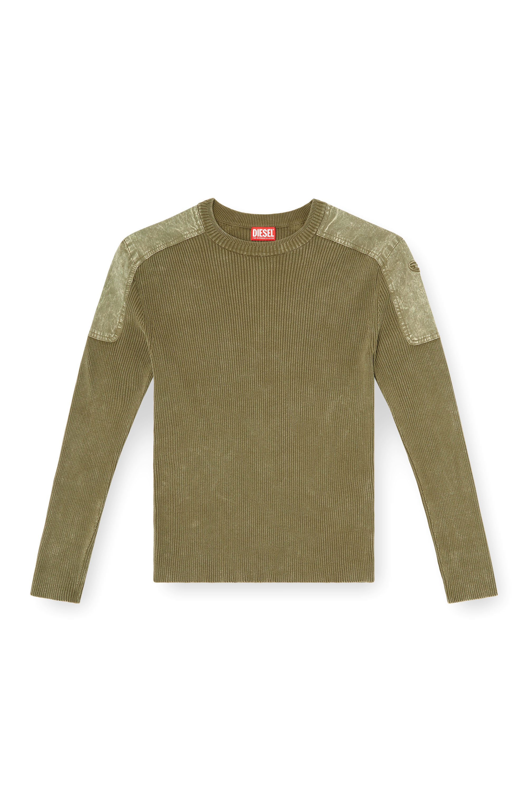 Diesel - K-MARTIN, Man's Jumper with contrast shoulder panels in Military Green - 2