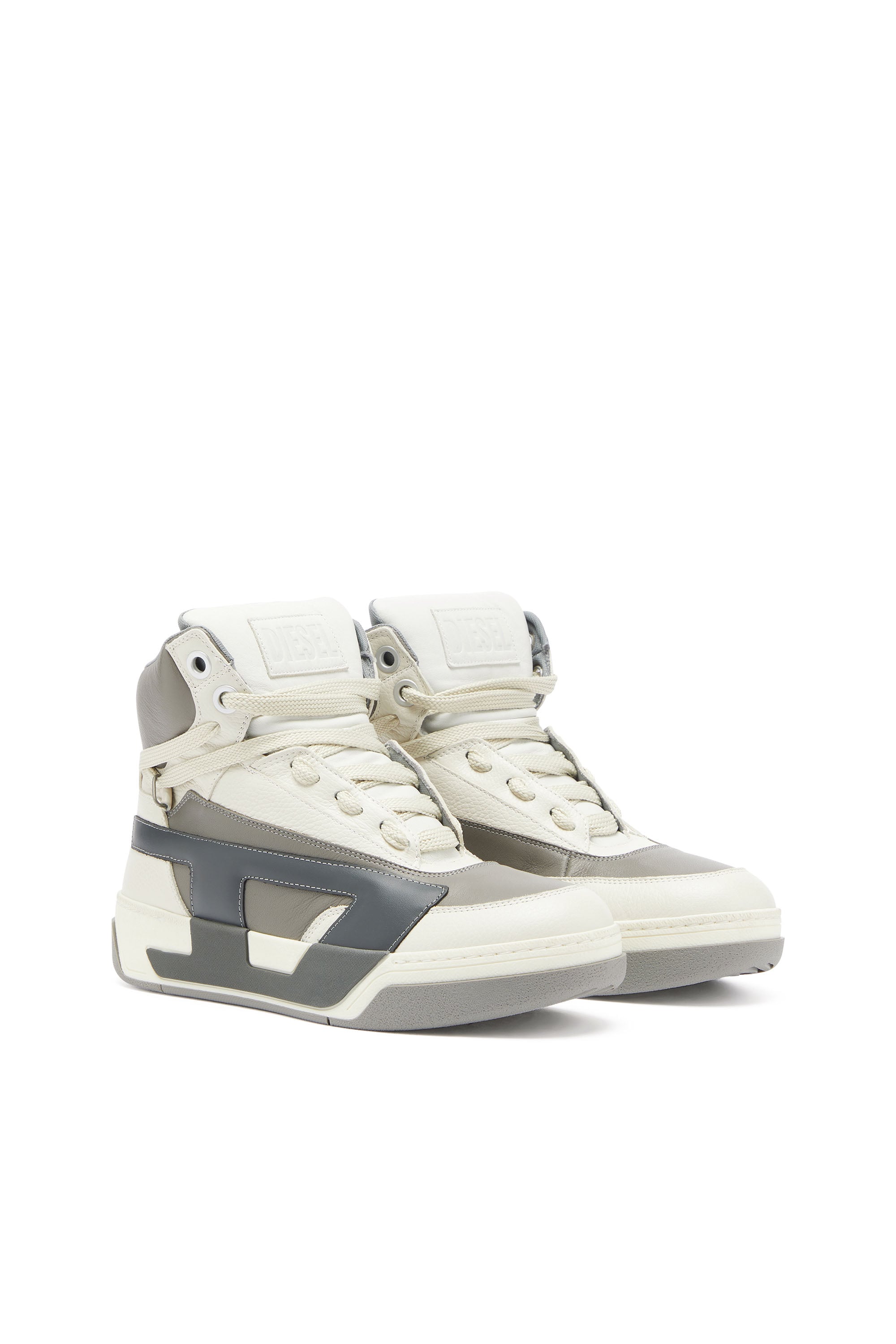 Diesel - S-D-OLLIE MID, Man's S-D-Ollie - High-top leather sneakers with D logo in White/Grey - 3