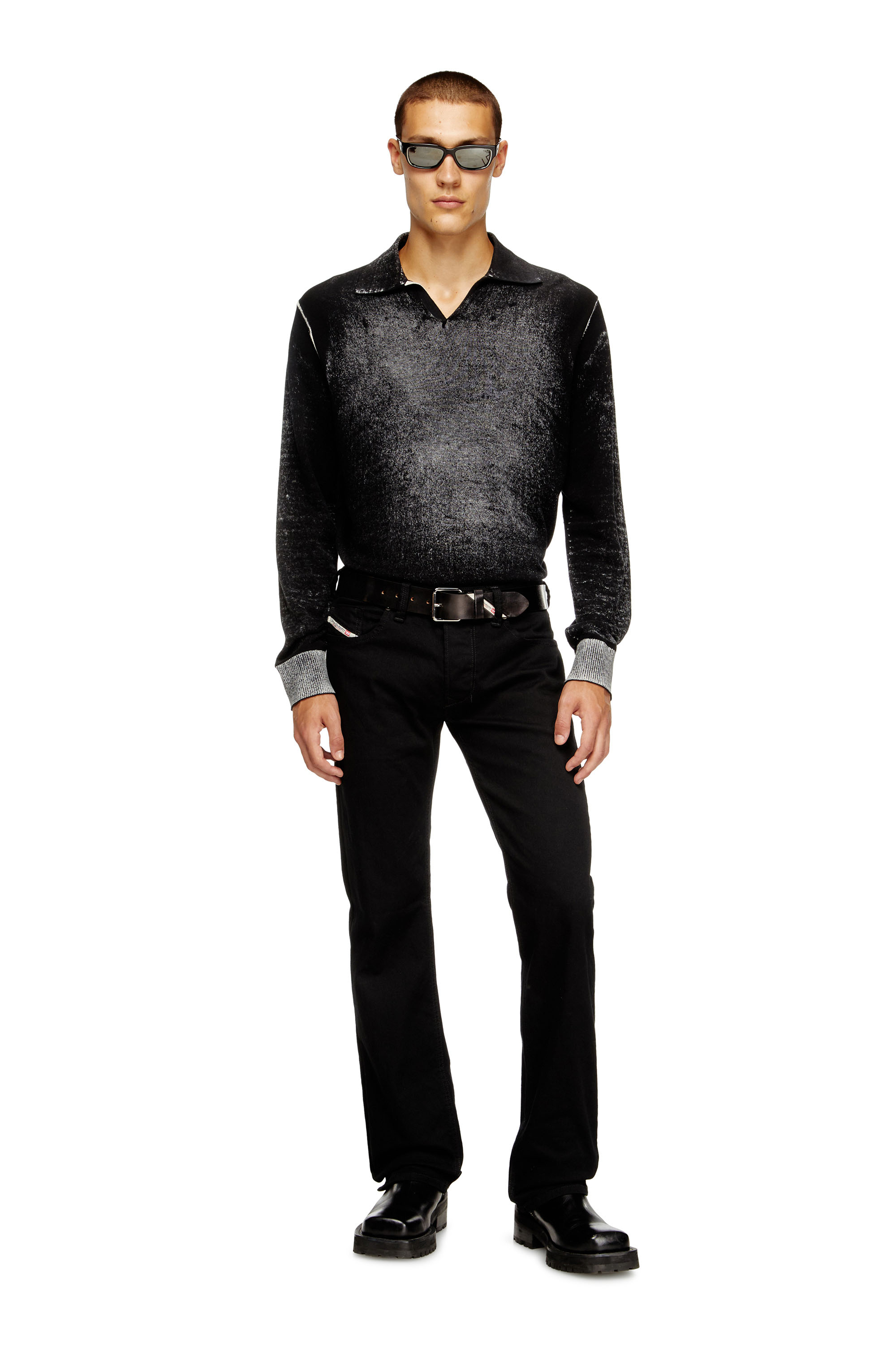 Diesel - K-LORENZO, Male's Reverse-print polo jumper in Black - 1