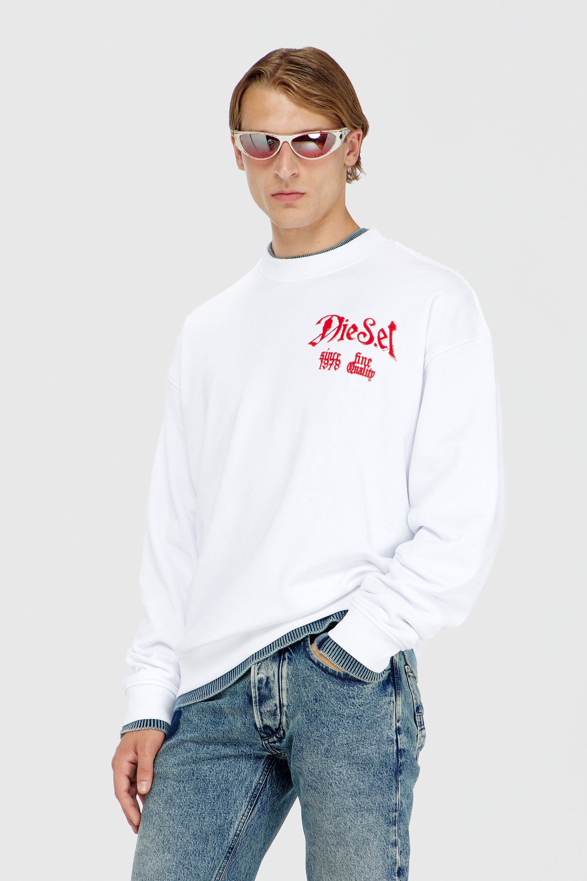 Diesel - S-BOXT-AA2, Man's Cotton sweatshirt with flocked graphics in White - 3