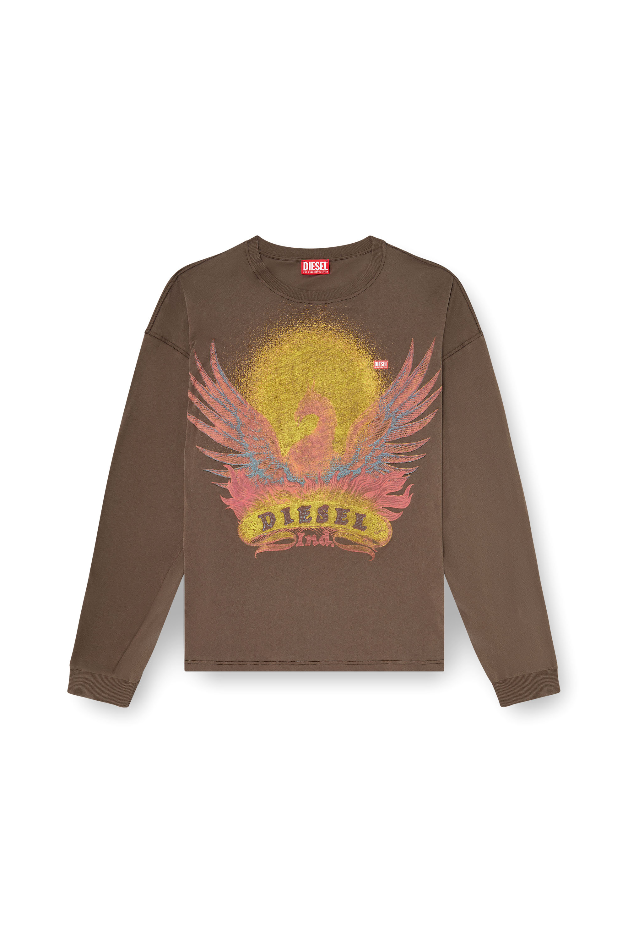 Diesel - T-BOXT-LS-AA1, Camiseta de manga larga con gr&aacute;fico de Phoenix Hombre in Marr&oacute;n - 3