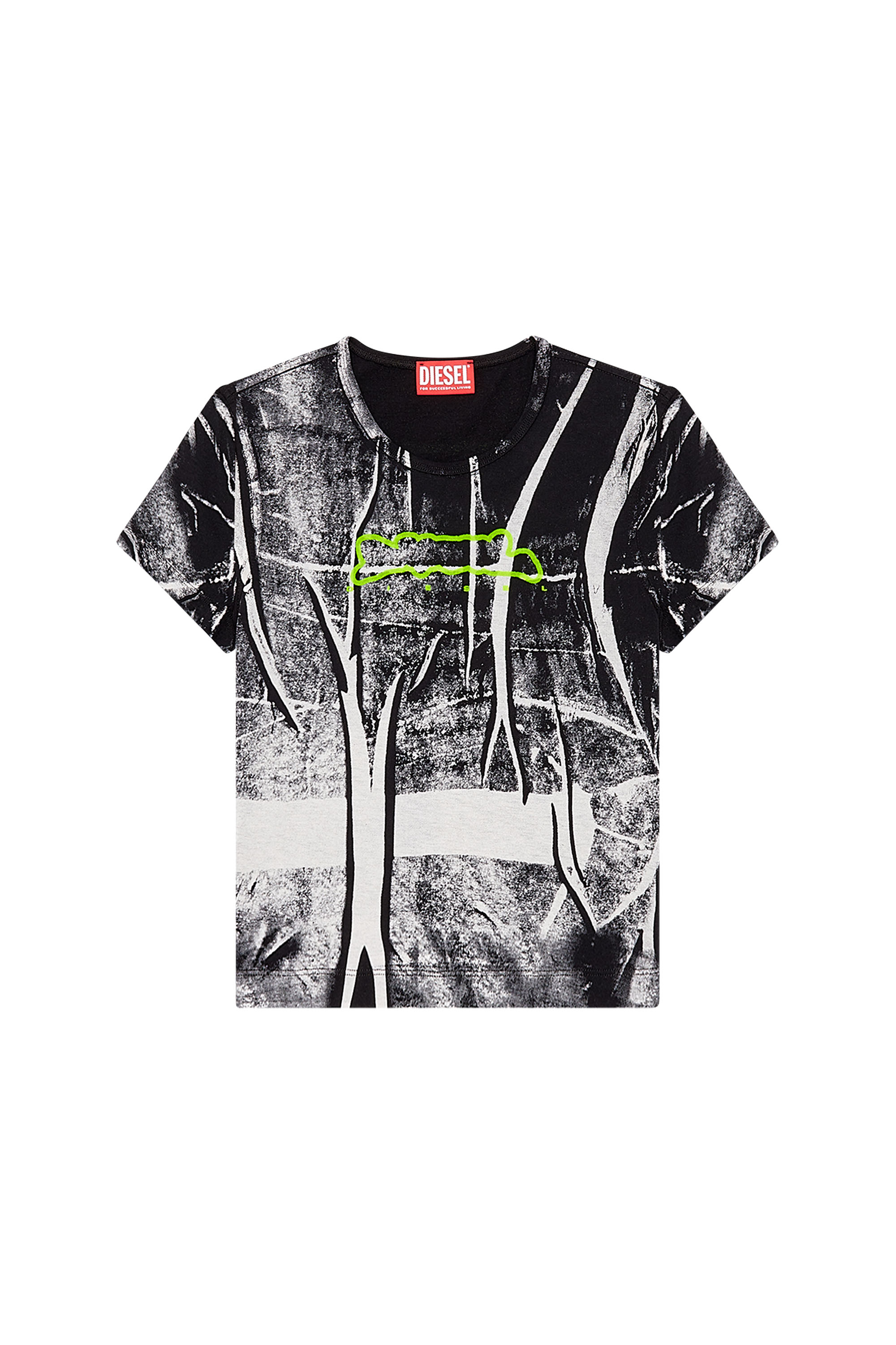 Diesel - T-UNCUTIE-LONG-N5, Woman's T-shirt with creased print in Grey/Black - 2