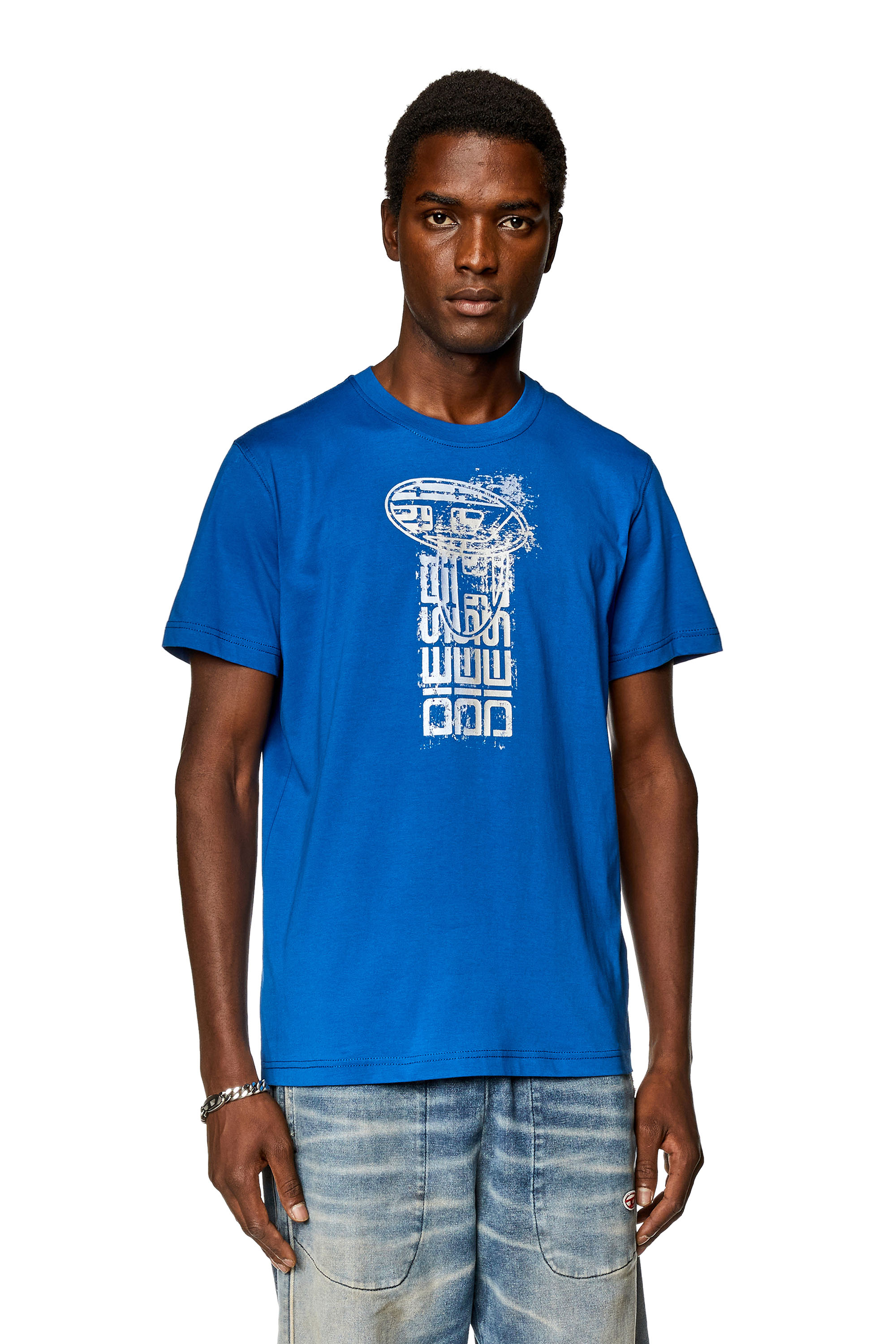 Men's T-shirt with metallic logos | Blue | Diesel US