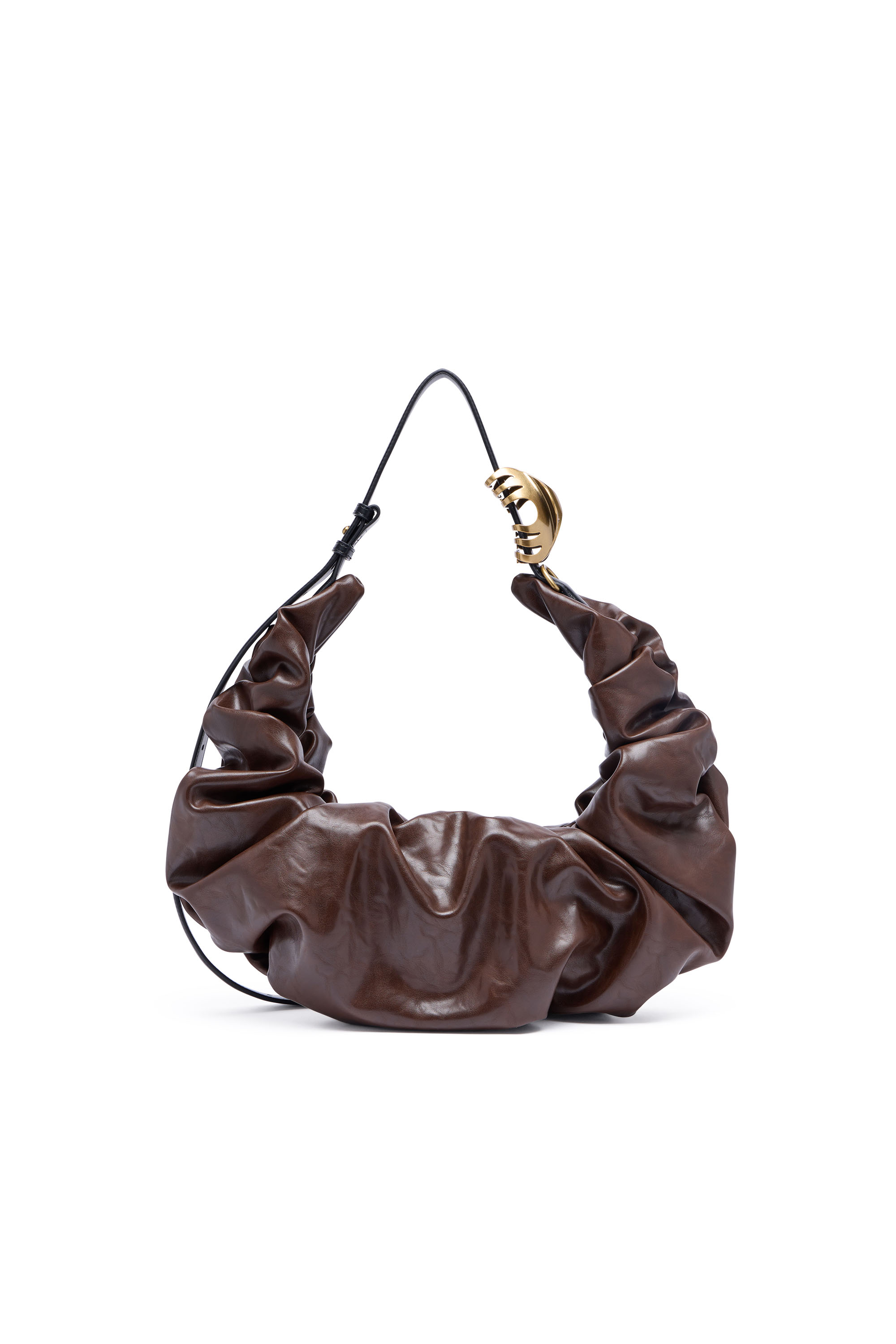 Diesel - GRAB-D HOBO L, Female's Grab-D L-Large scrunched hobo bag in shiny PU in Brown - 4