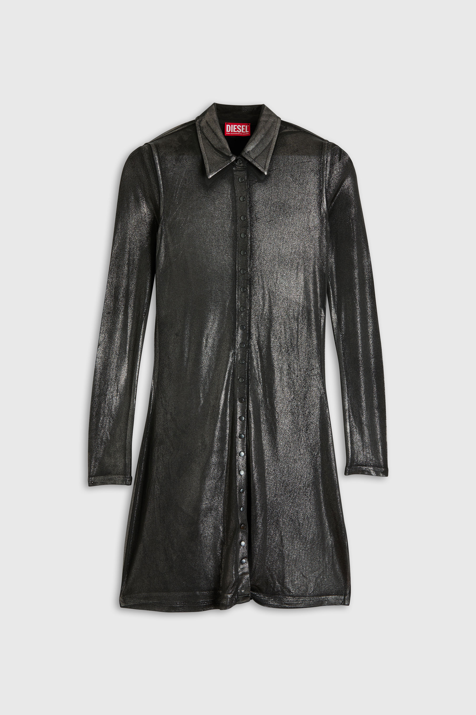 Diesel - D-POL-B1, Female's Mini shirt dress with metallic effect in Black - 2