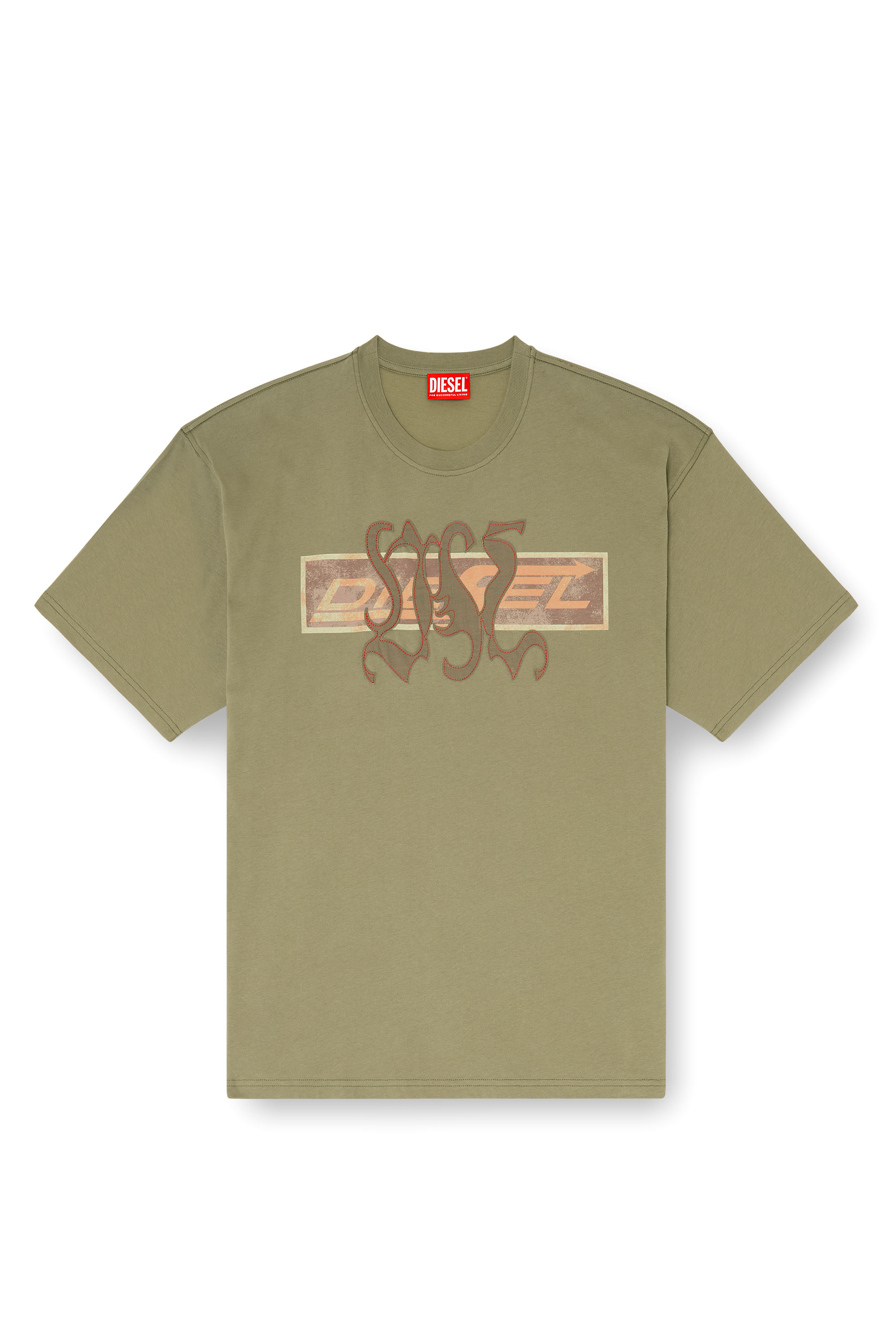 Diesel - T-BOXT-AA17, Man's T-shirt with graphic print and patches in Military Green - 3