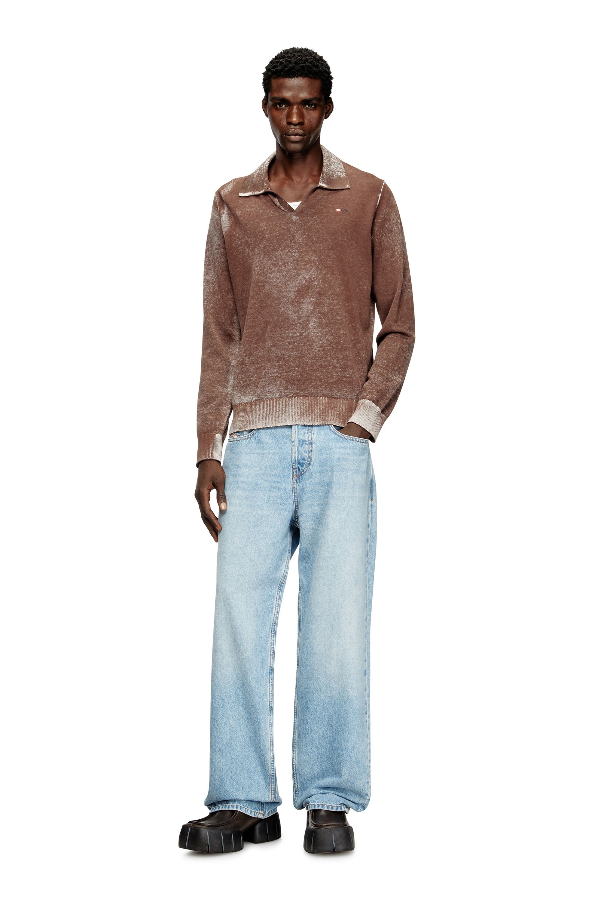 Diesel - K-LAWRENCE, Man's Polo jumper with faded reverse print in Brown/Grey - 2