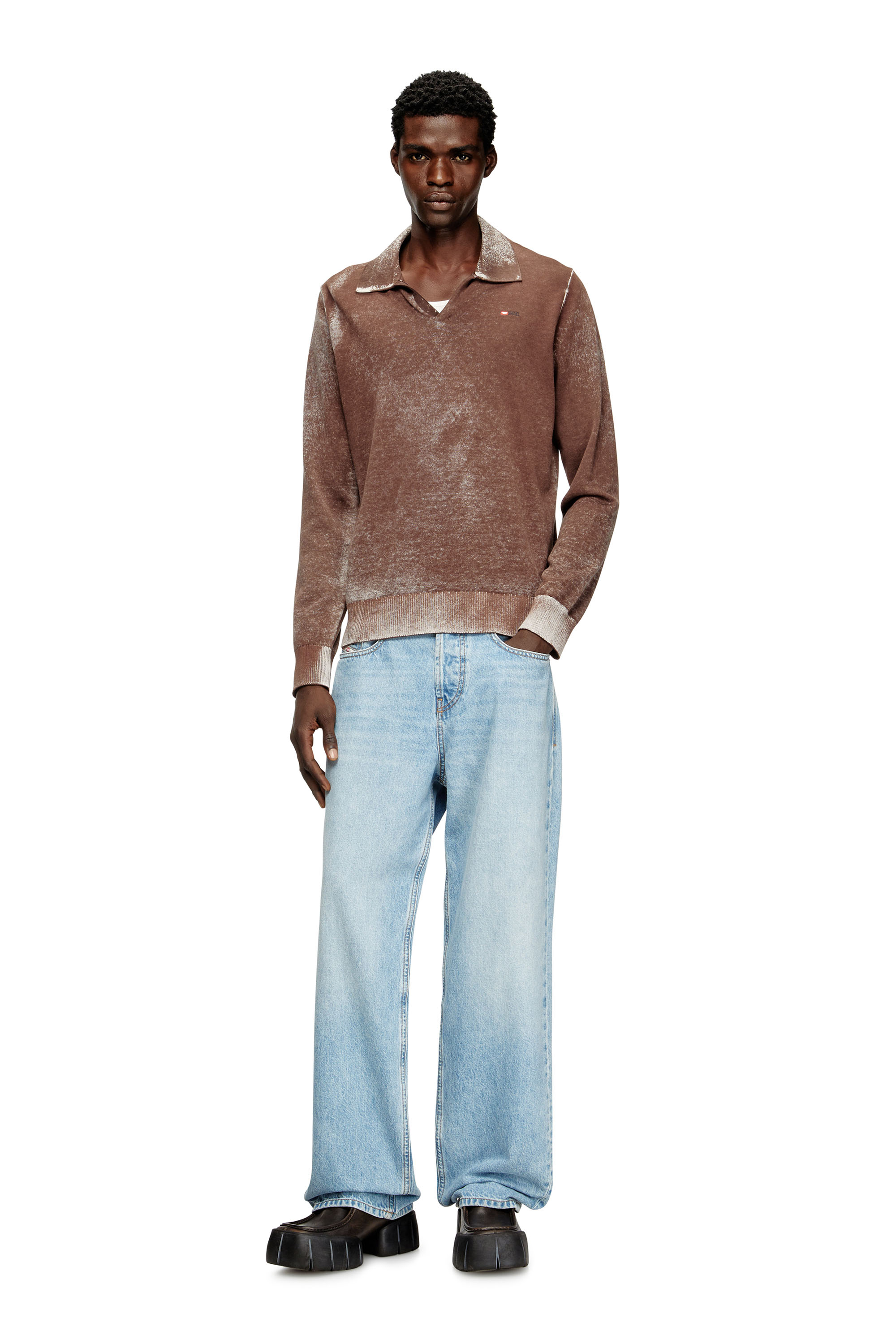 Diesel - K-LAWRENCE, Male's Polo jumper with faded reverse print in Brown/Grey - 1