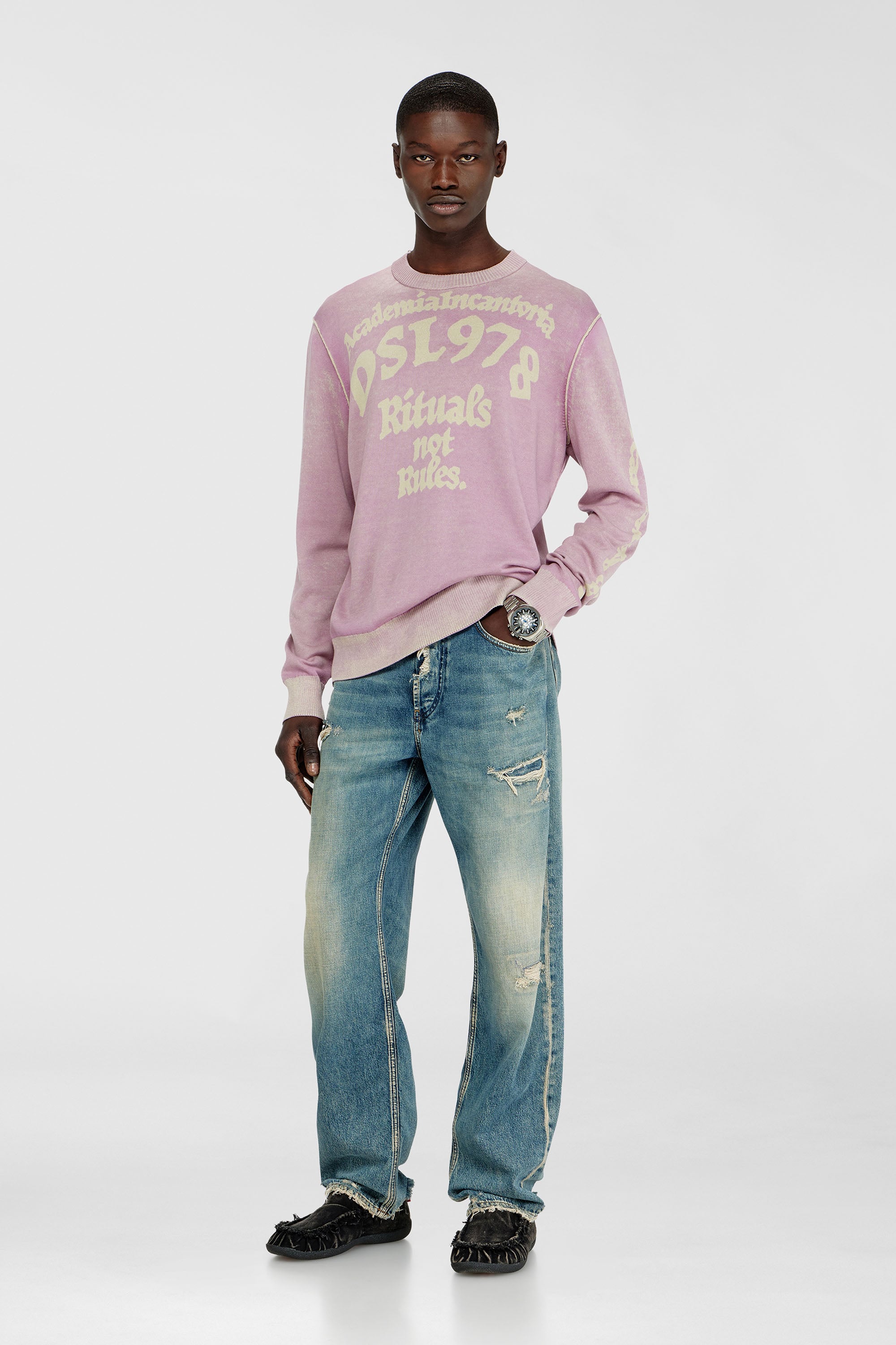 Diesel - K-LAUTI, Male's Treated cotton jumper with slogan in Lilac - 2