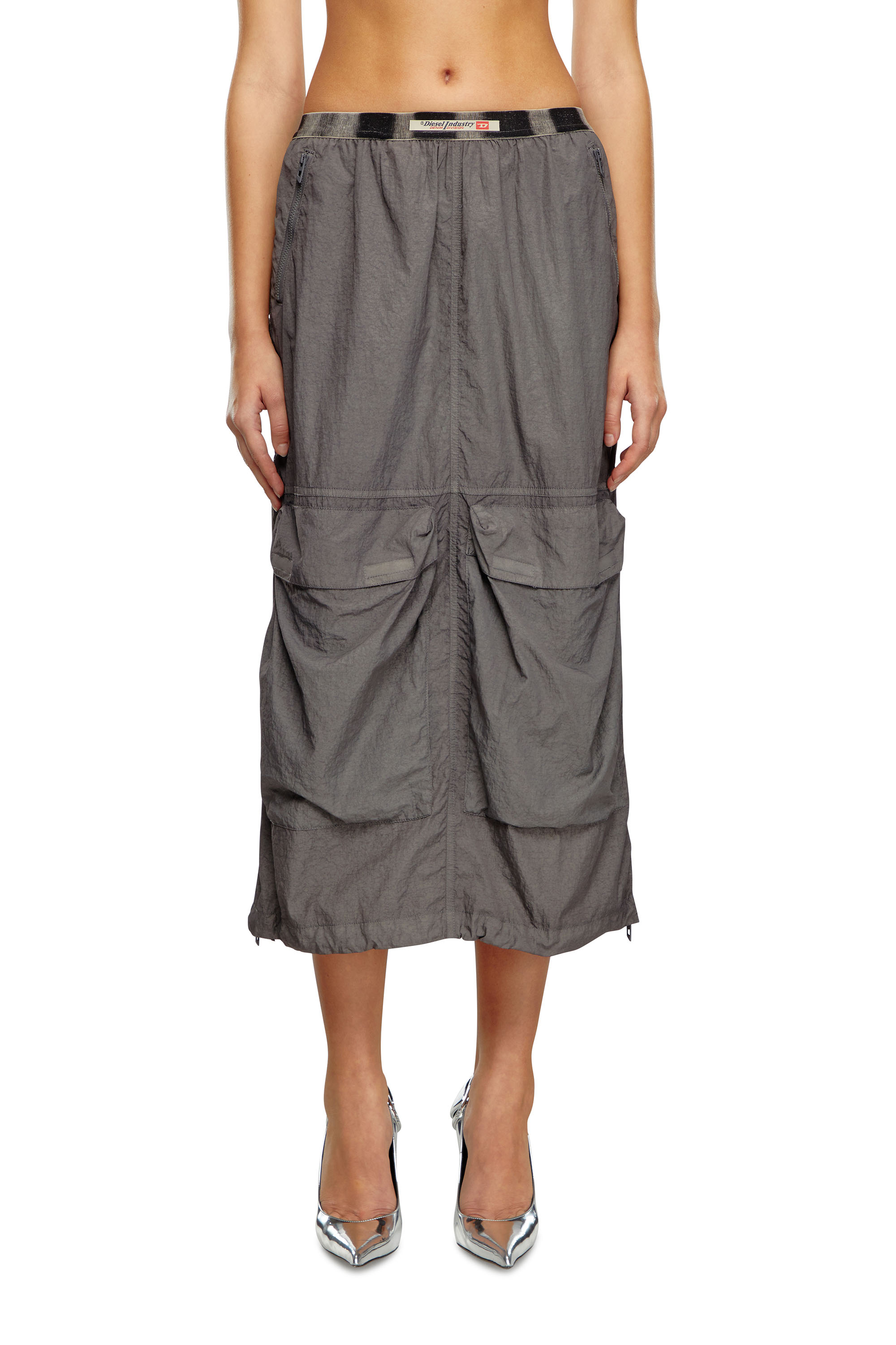 Women's Cargo midi skirt in recycled nylon | Grey | Diesel Women's Cargo midi skirt in recycled nylon | Grey | Diesel