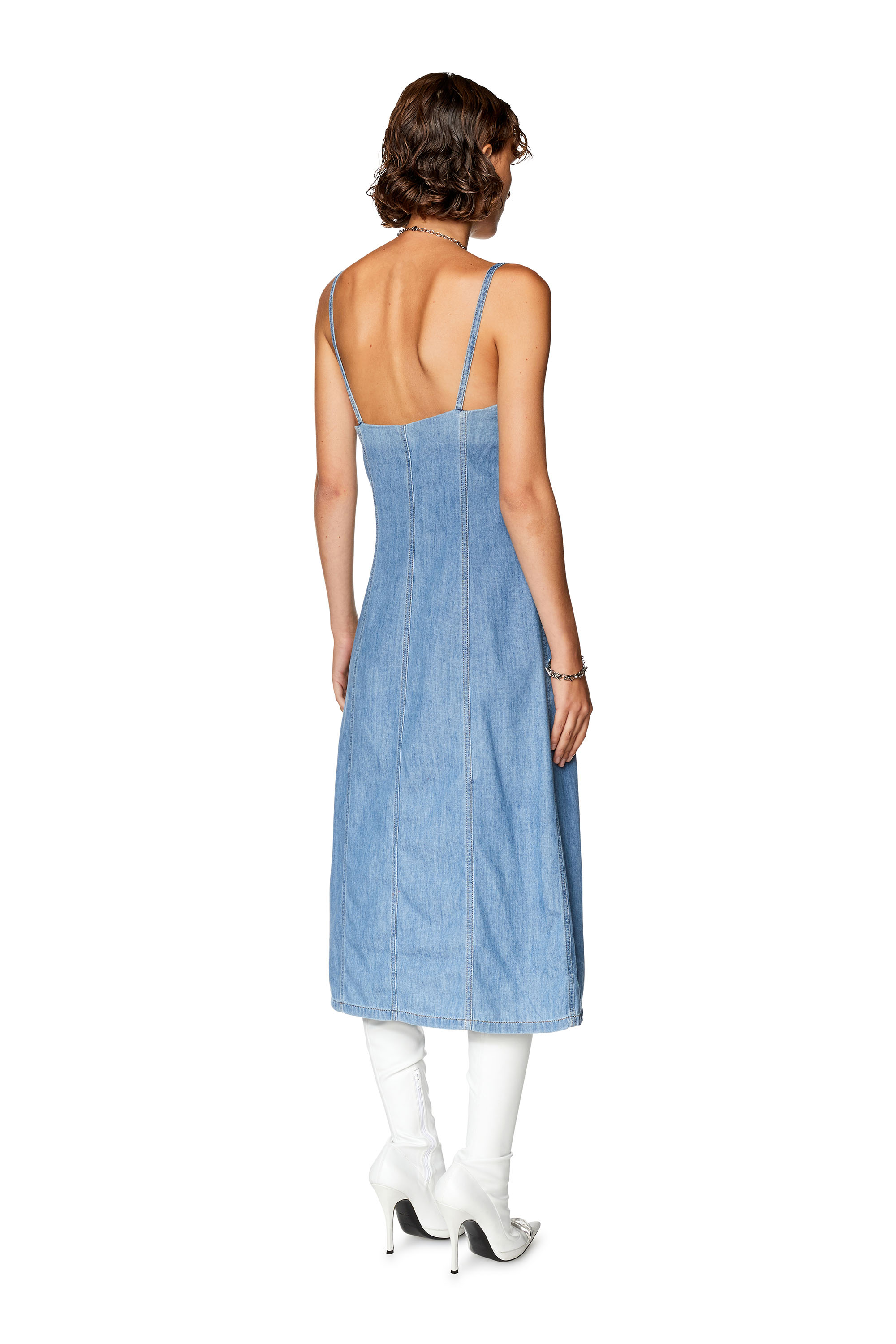 Diesel - DE-DRESSY, Woman's Strappy midi dress in fix denim in Light Blue - 3