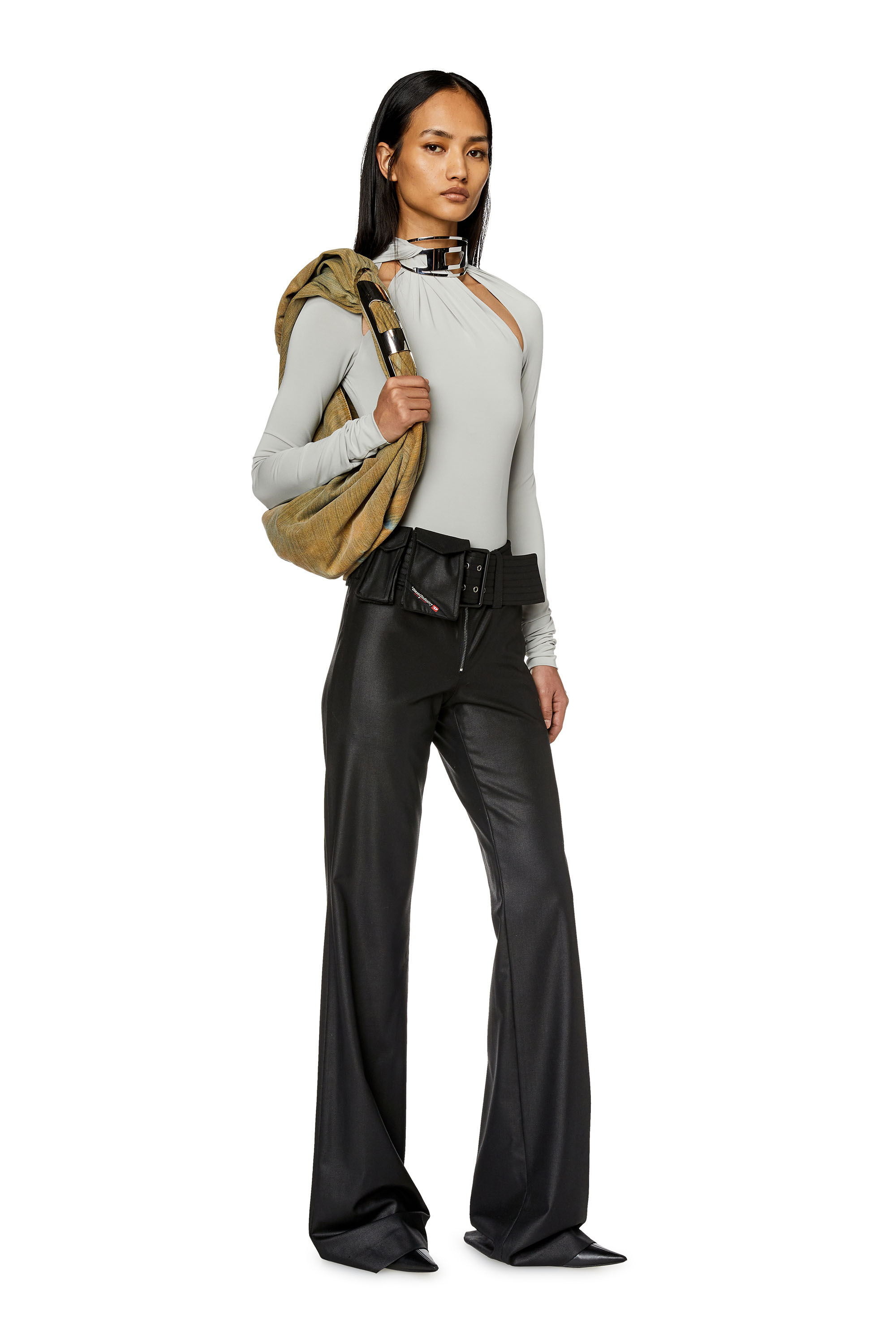 Diesel - P-FRELANA, Woman's Belted wool pants with utility pockets in Black - 1