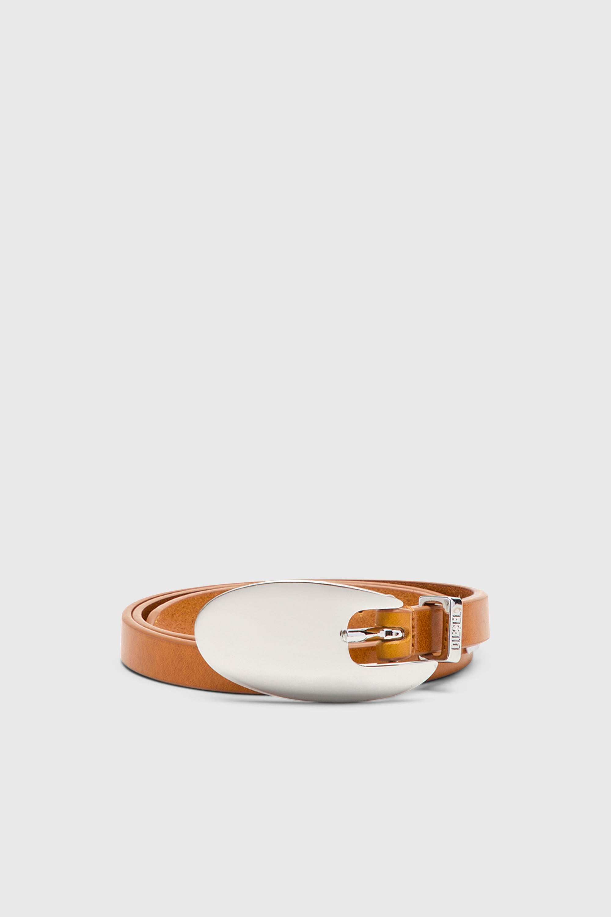Diesel - B-ROP 15, Cintur&oacute;n 1.5 cm fino de cuero con hebilla escult&oacute;rica Mujer in Marr&oacute;n - 1