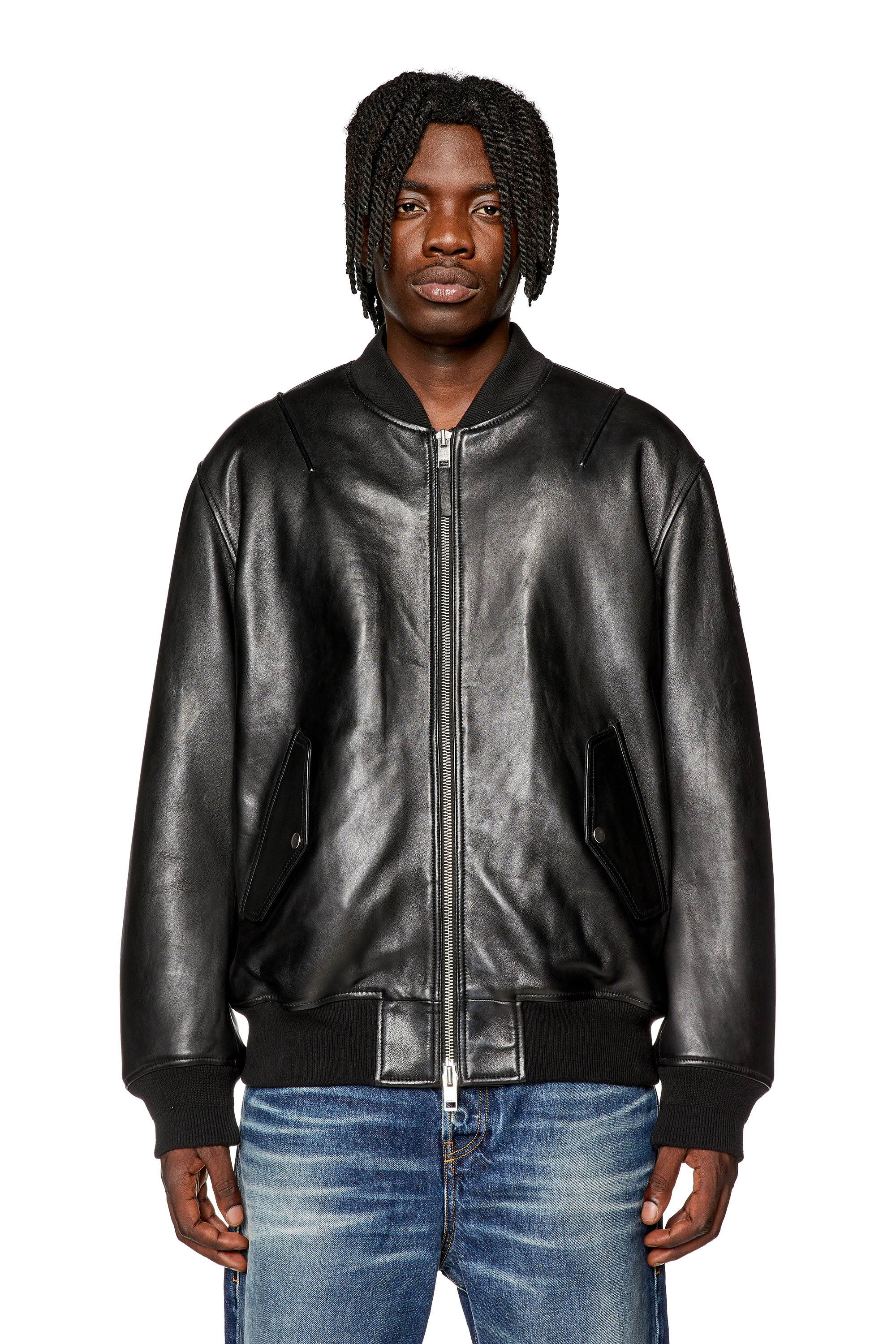 Diesel - L-PRITTS, Male's Padded jacket in tumbled leather in Black - 5