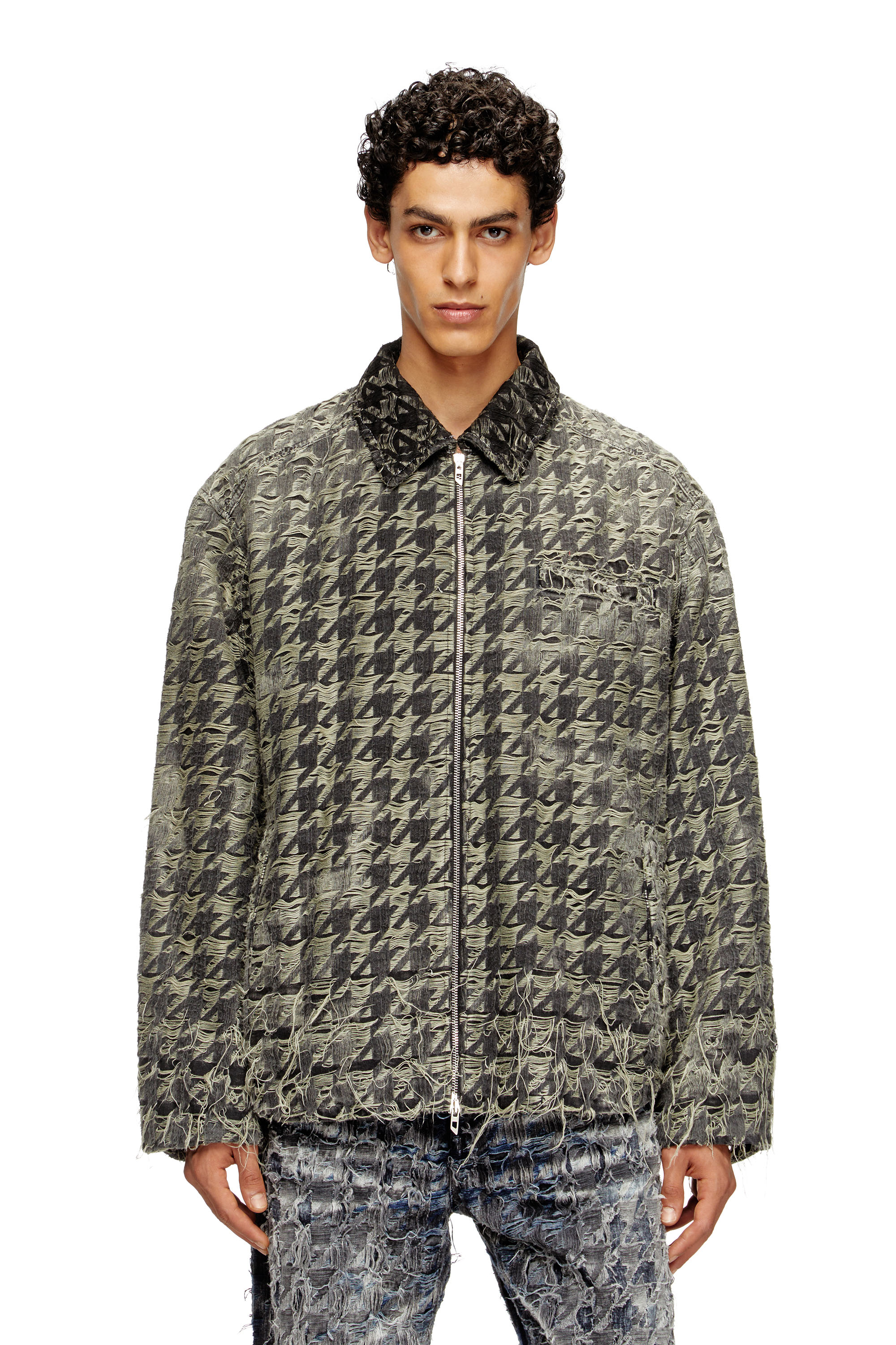 Diesel - D-ELMO-FSH, Veste en denim tissé pied-de-poule Homme in Noir - 1
