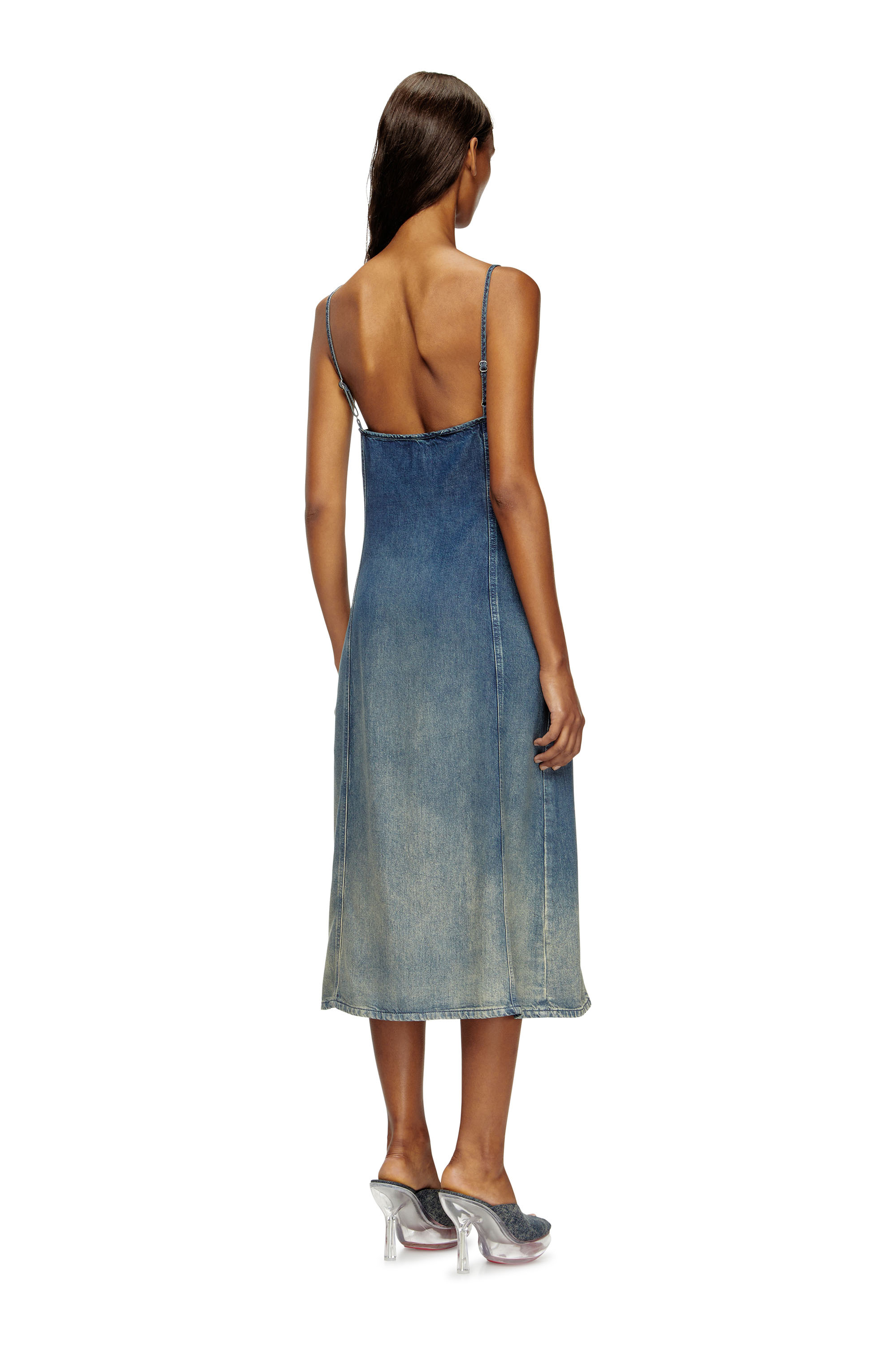 Diesel - DE-MELVI-S, Robe en denim fluide vieilli au laser Femme in Bleu - 4