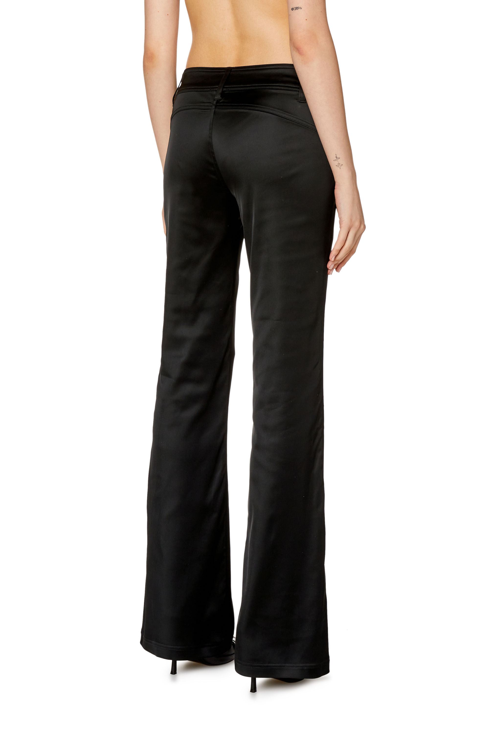 Women's Flared pants in shiny stretch satin | Black | Diesel