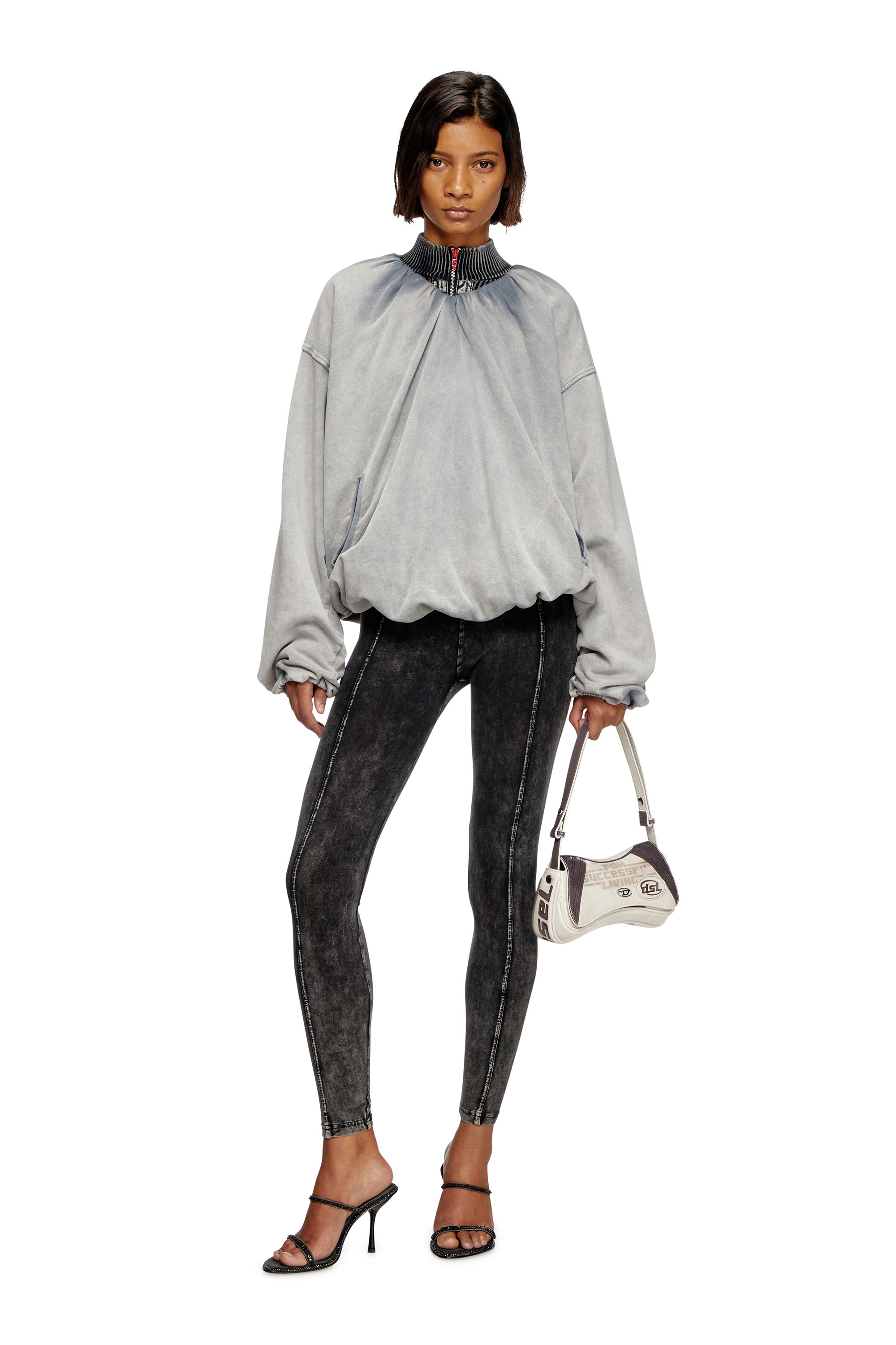 Diesel - PLAY CLUTCH, Woman's Play-Glossy clutch with biker details in Light Grey - 2