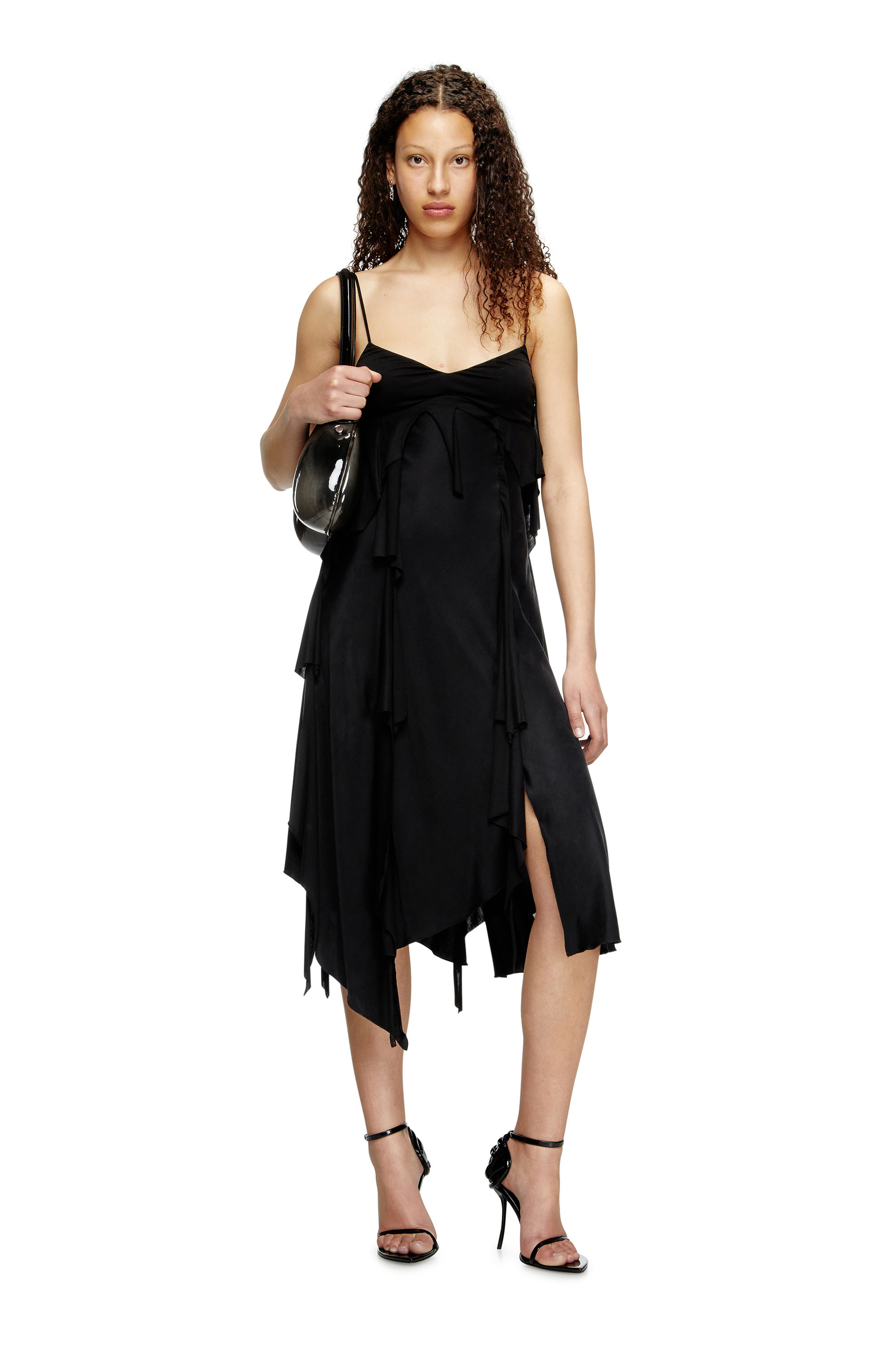 D-ANCER, Black Diesel - D-ANCER, Female's Satin dress with raw-cut flounces in Black - 1