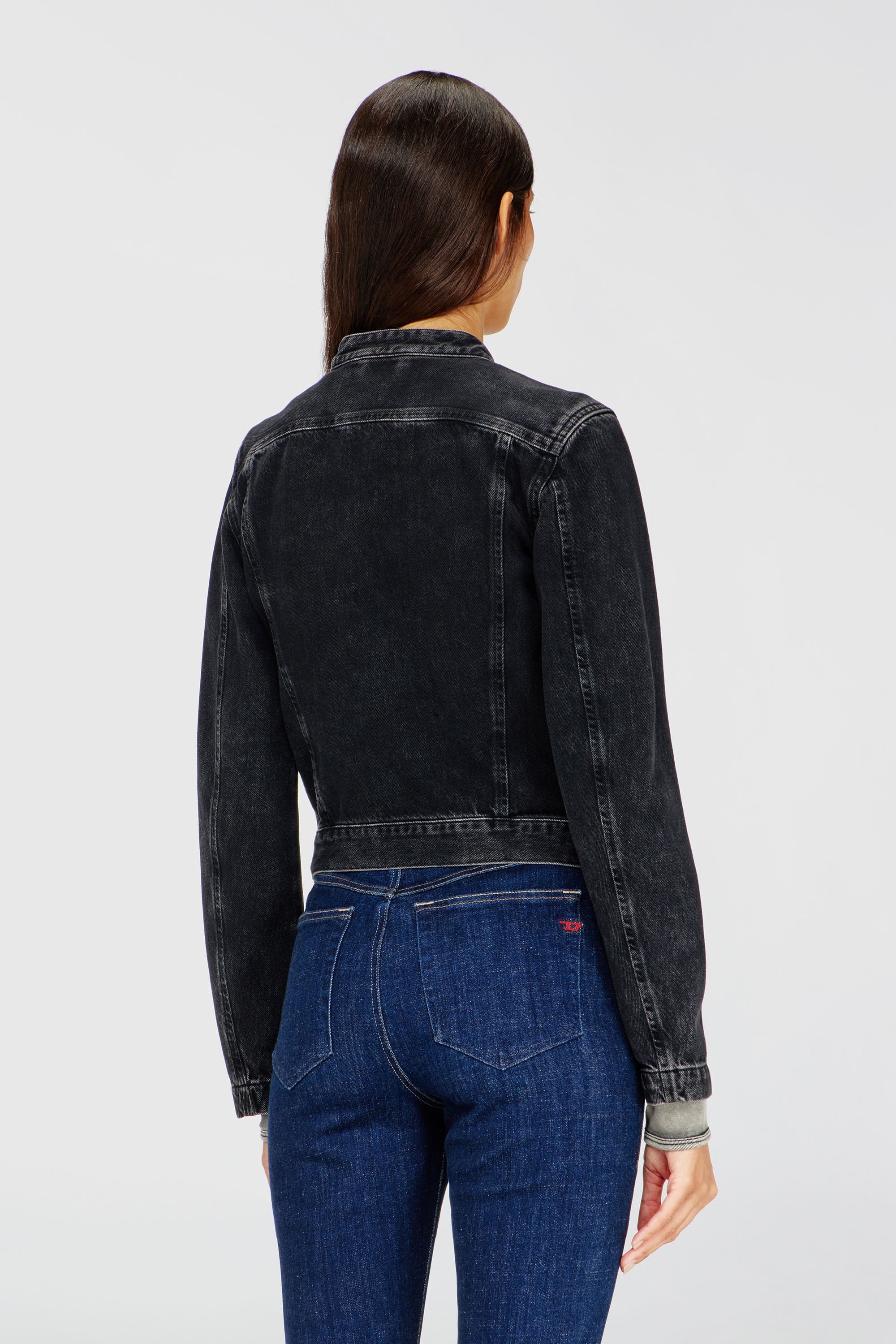 Diesel - DE-MORNIN, Chaqueta moto de mezclilla en denim de lavado oscuro Mujer in Negro - 1