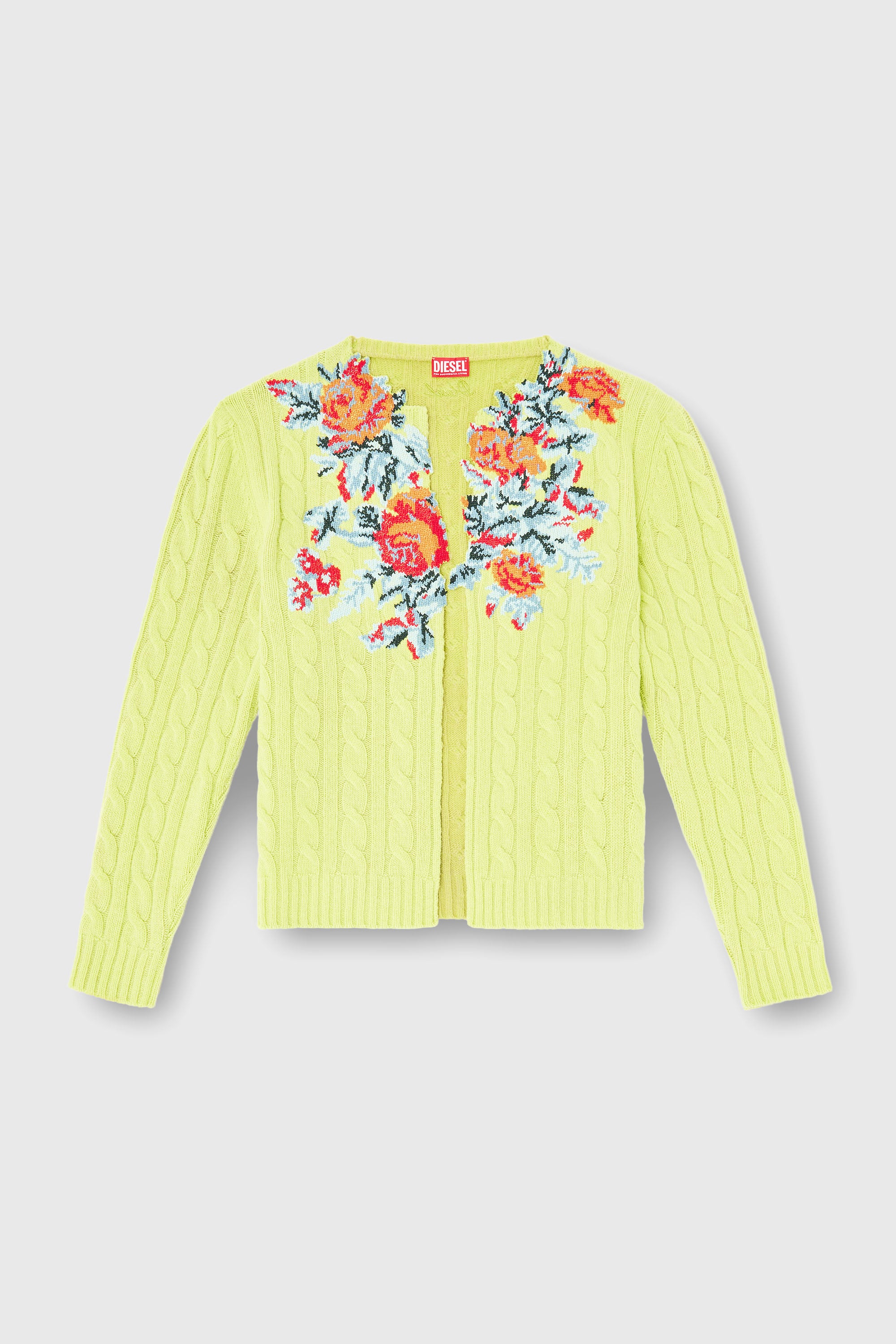 Diesel - K-RINO, C&aacute;rdigan abierto de punto trenzado floral Hombre in Amarillo - 2