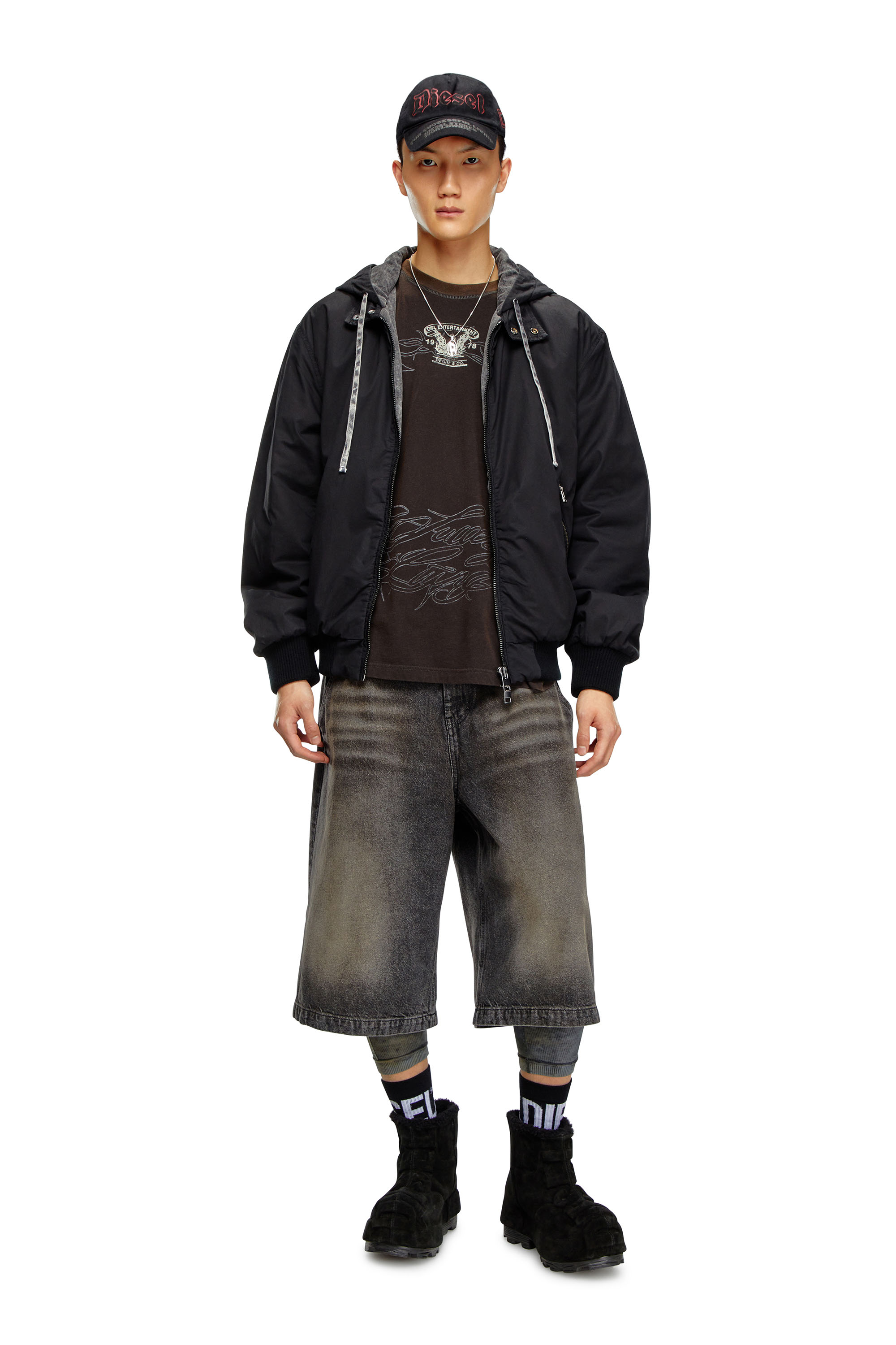 Diesel - J-ALAIN, Man's Hooded Harrington jacket in Black - 2