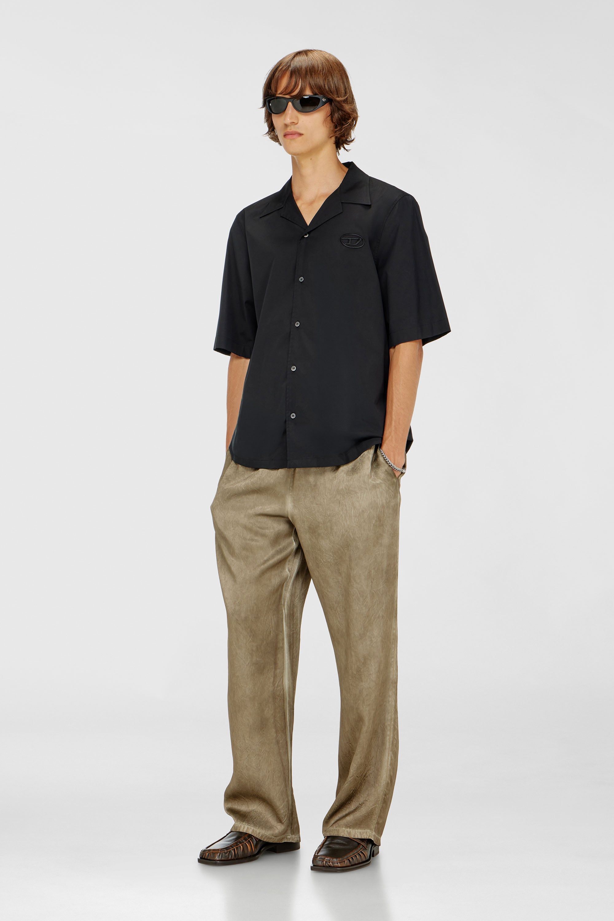 Diesel - S-MAC-GSBH, Chemise en popeline stretch avec broderie Oval D Homme in Noir - 1
