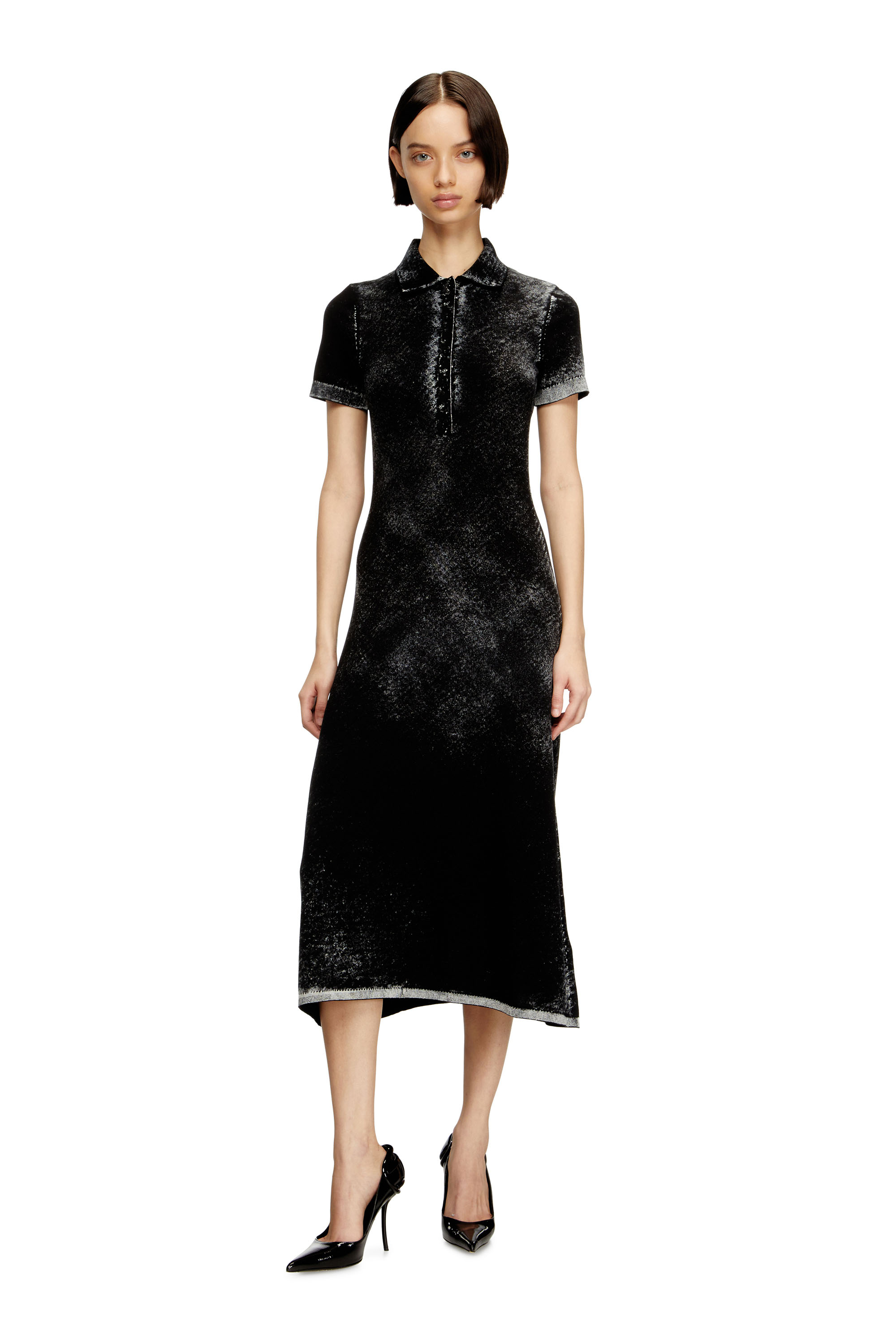 Diesel - M-LOURENS, Female's Midi polo dress in reverse-printed knit in Black - 2