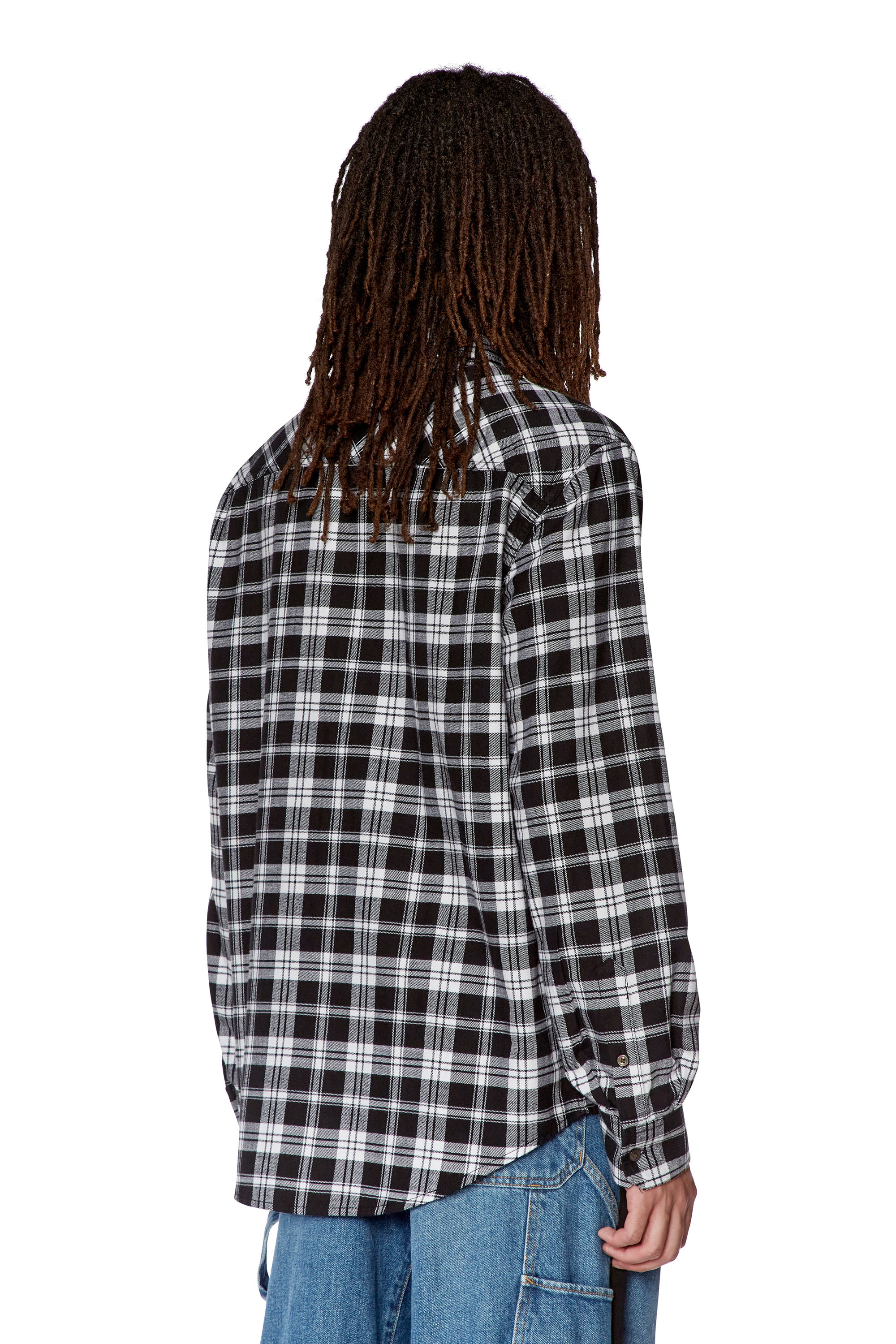 Diesel - S-UMBE-CHECK-NW, Man's Shirt in checked flannel in Black/White - 5