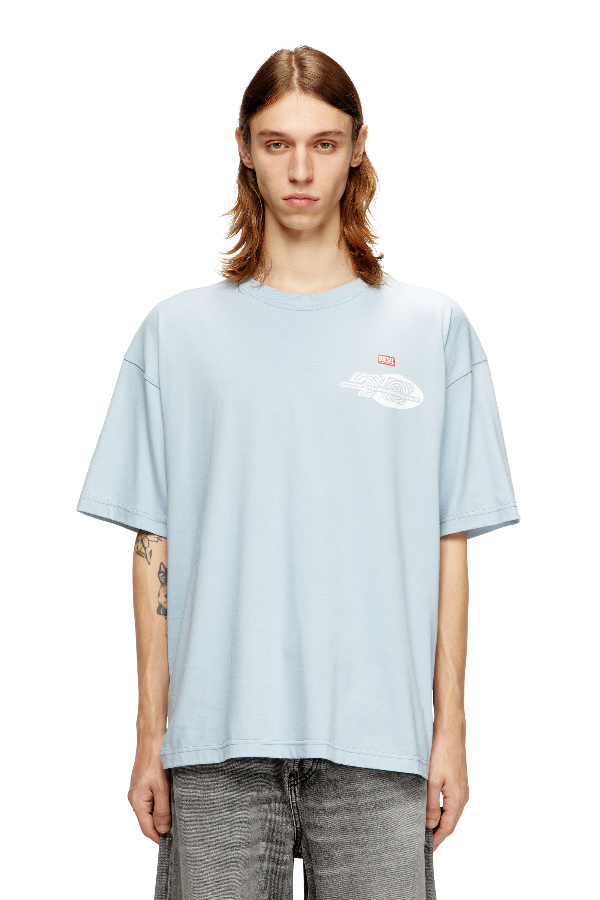 Diesel - T-BOXT-T23, Male's Cotton T-shirt with graphic print in Light Blue - 1