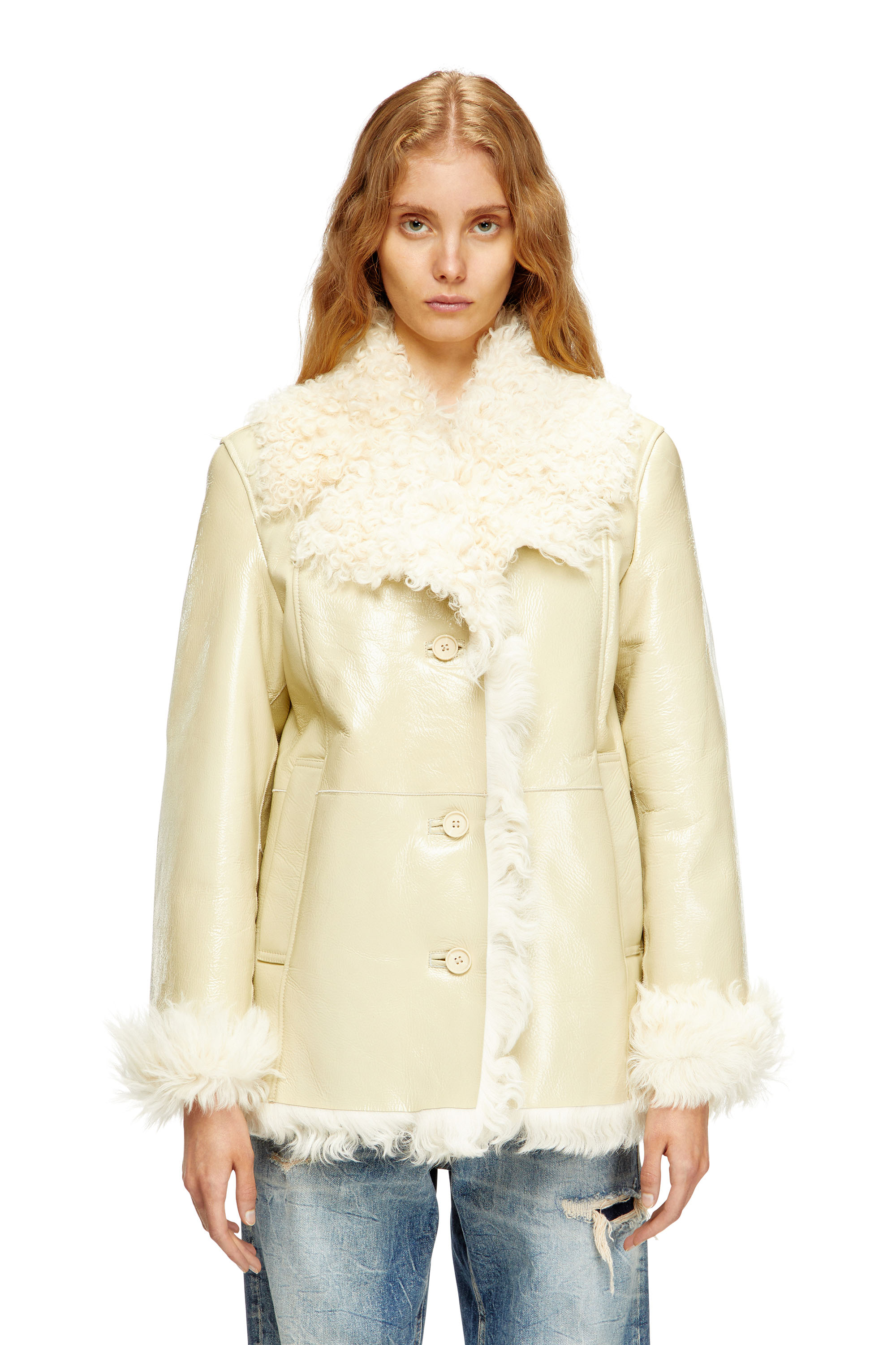 Diesel - L-ACONIC, Veste en shearling verni Femme in Beige - 1