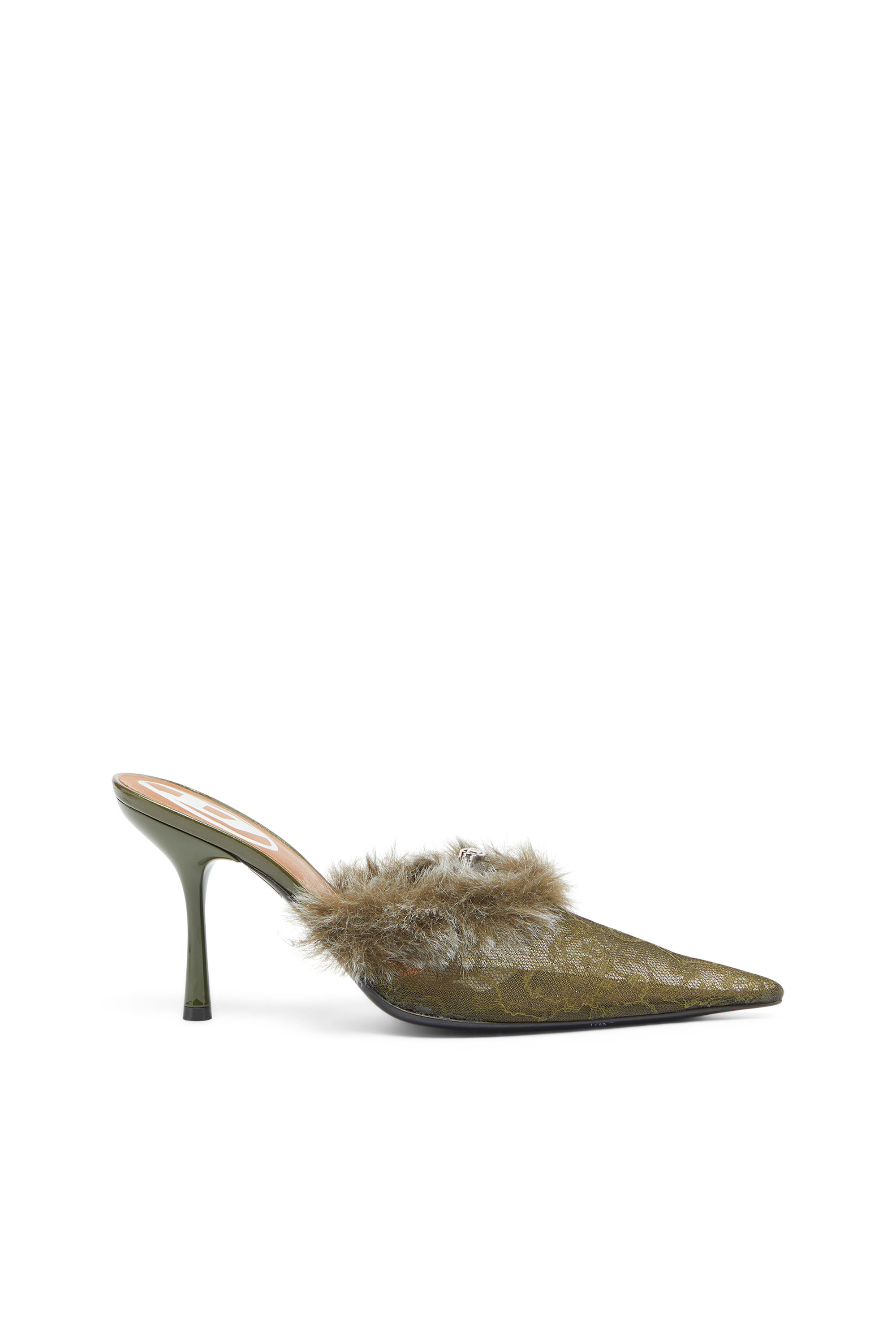 Diesel - D-JEWELS  MULE FUR 90, Female's D-Ten&Half - Mules in nylon with fuzzy trim in Military Green - 1