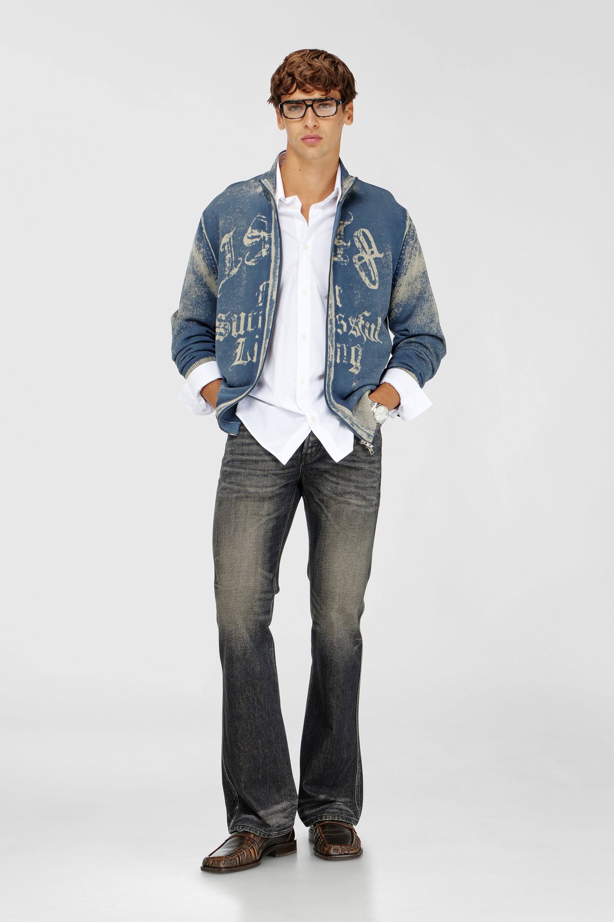 Diesel - K-LAUROS-A, Male's Zip-up cardigan in cotton with reverse print in Medium Blue - 2