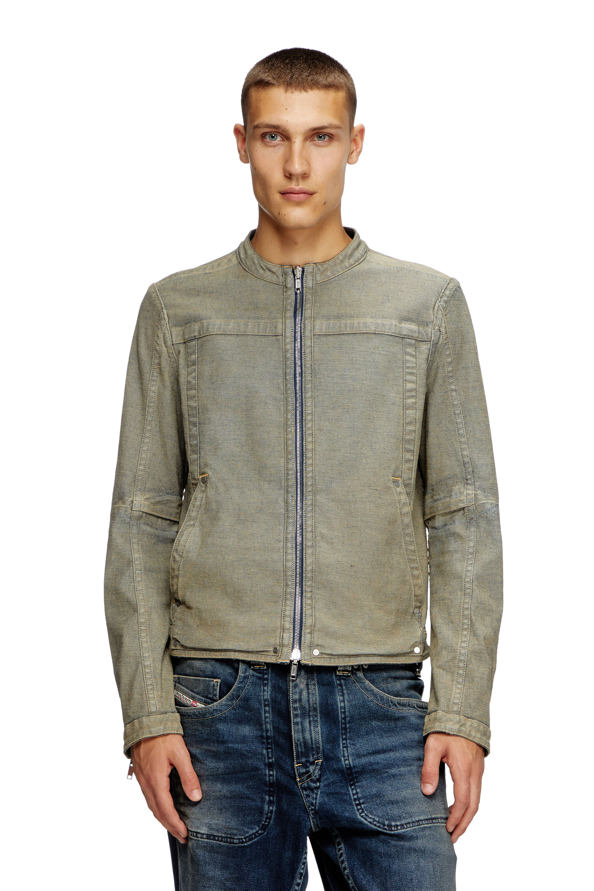 Diesel - D-GLORY-RE, Man's Moto jacket in Rehab denim in Dark Blue - 2