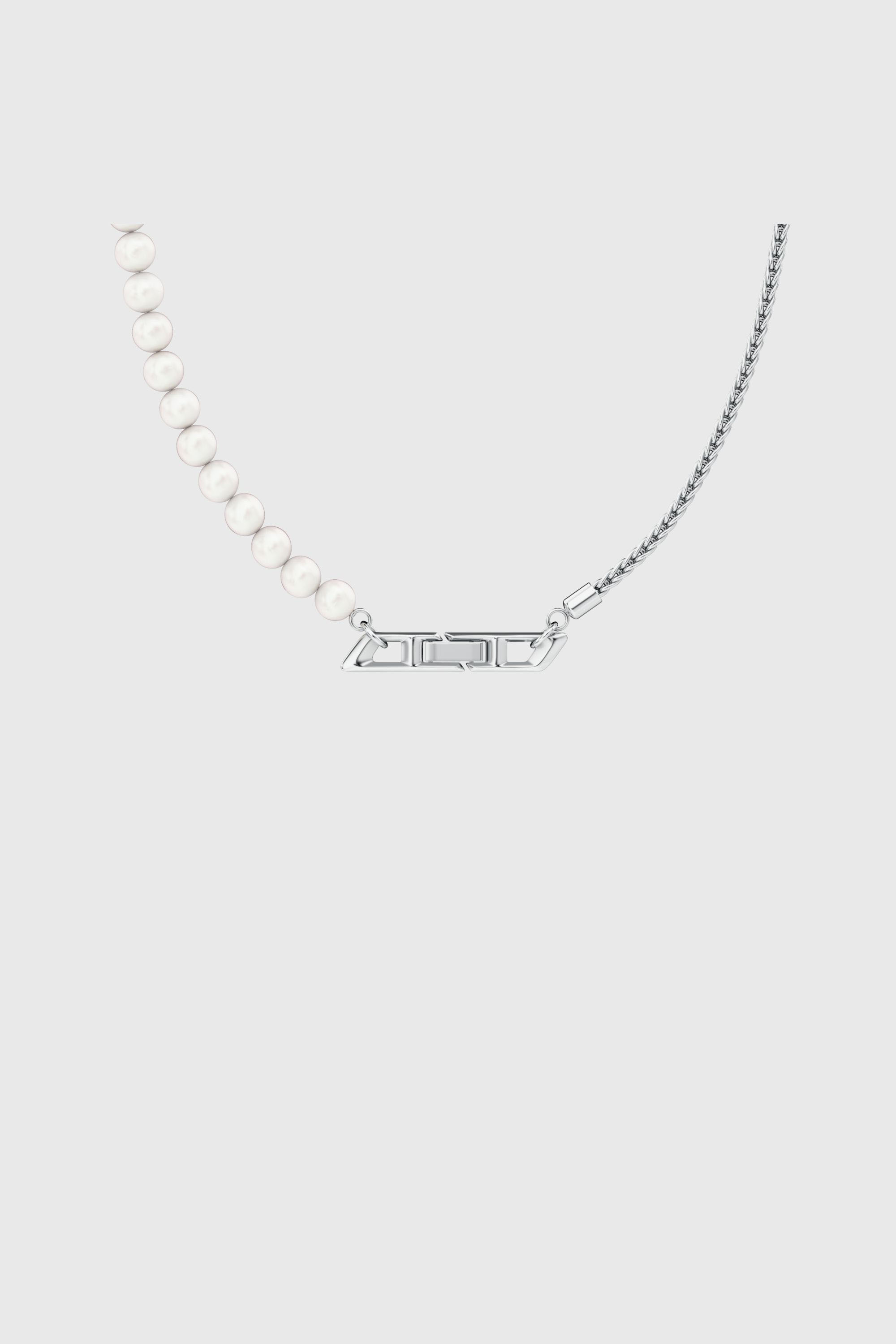 Diesel - DL1369040 STERLING SILVER JEWEL, Collar de cadena de plata de ley y perlas Unisex in Plateado - 2