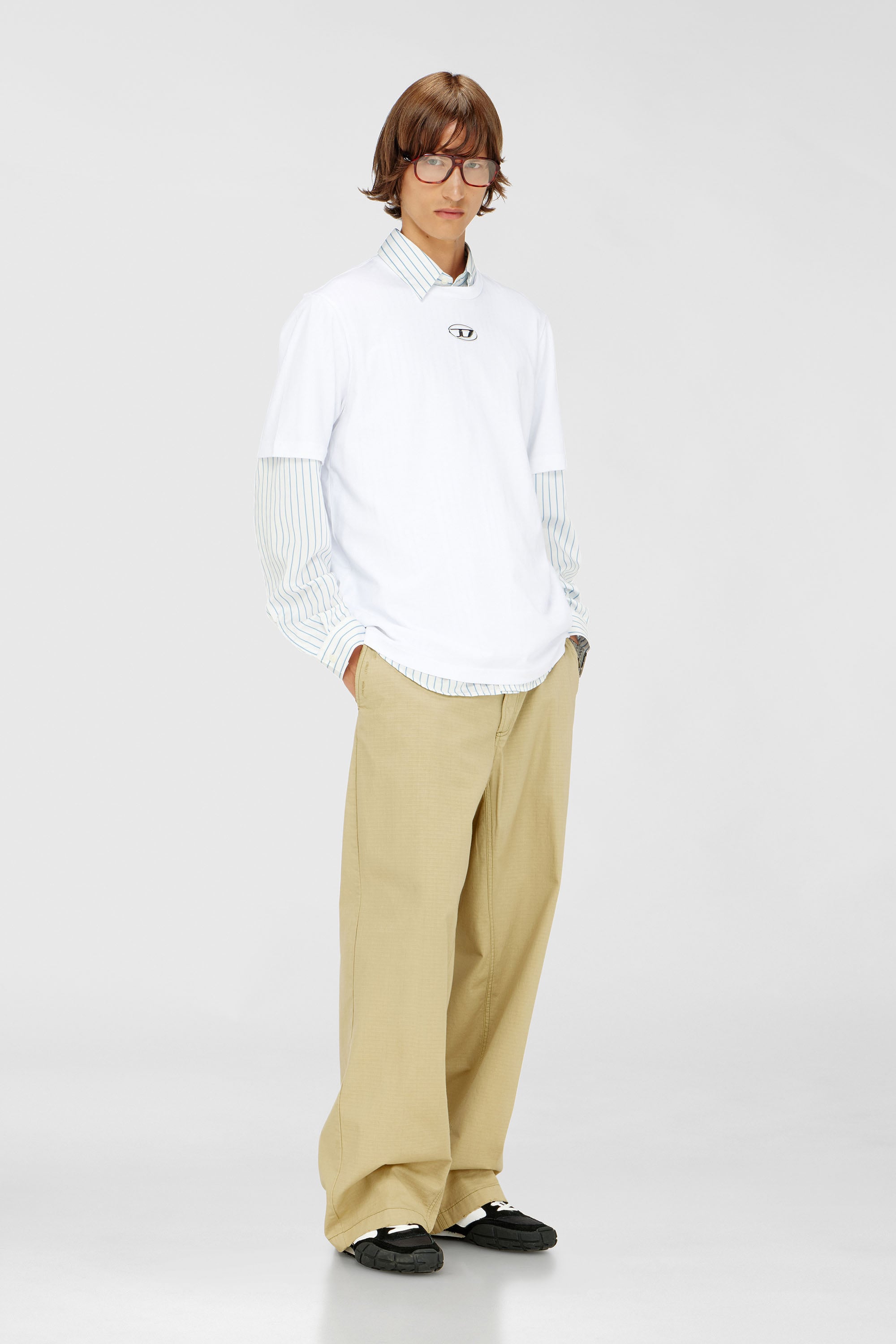 Diesel - T-ADJUST-OD, T-shirt avec logo Oval D m&eacute;tallis&eacute; Homme in Blanc - 2