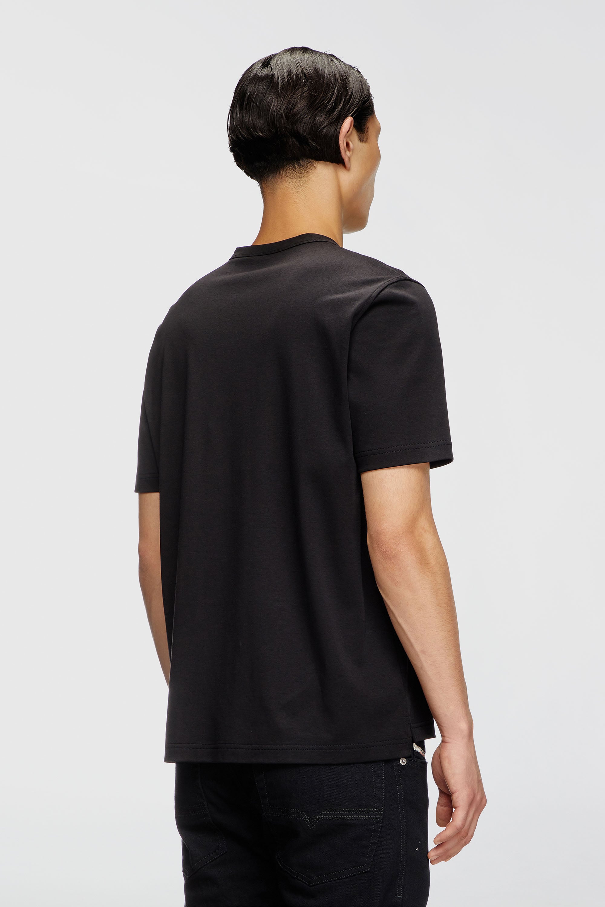Diesel - T-ADJUST-SLITS-R17, Male's T-shirt with tonal logo embroidery in Black - 5
