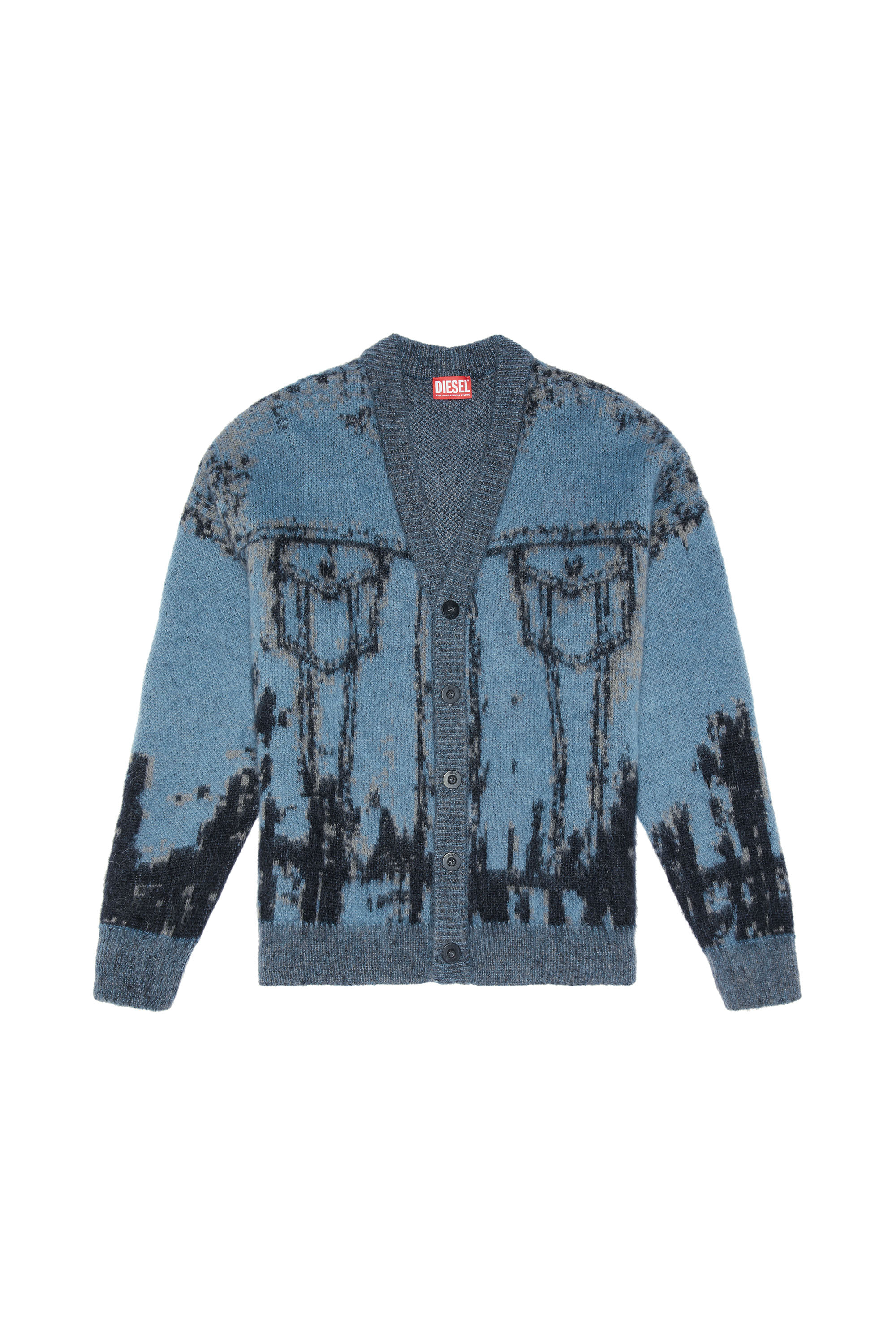 Men's Knit cardigan with jacquard jeans motif | Multicolor | Diesel