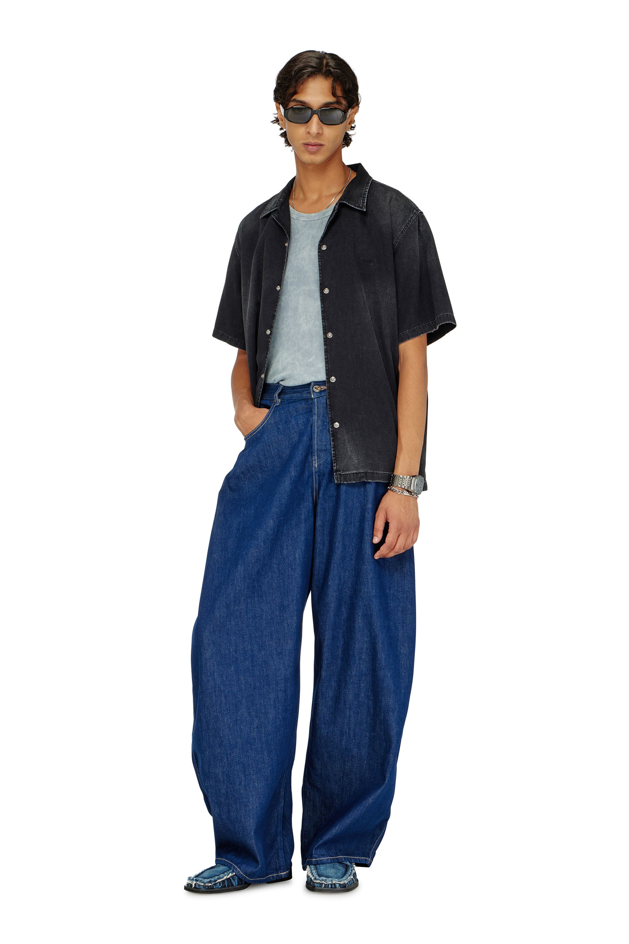 Diesel - D-NABIL-D, Camisa vaquera de manga corta Hombre in Negro - 3