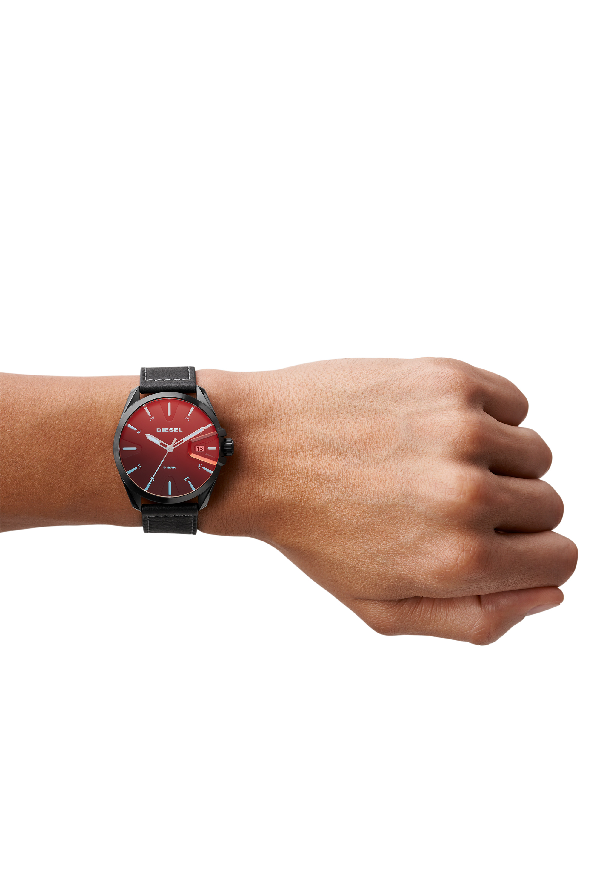 Diesel - DZ1945, Man's MS9 three-hand date black leather watch in Black - 4