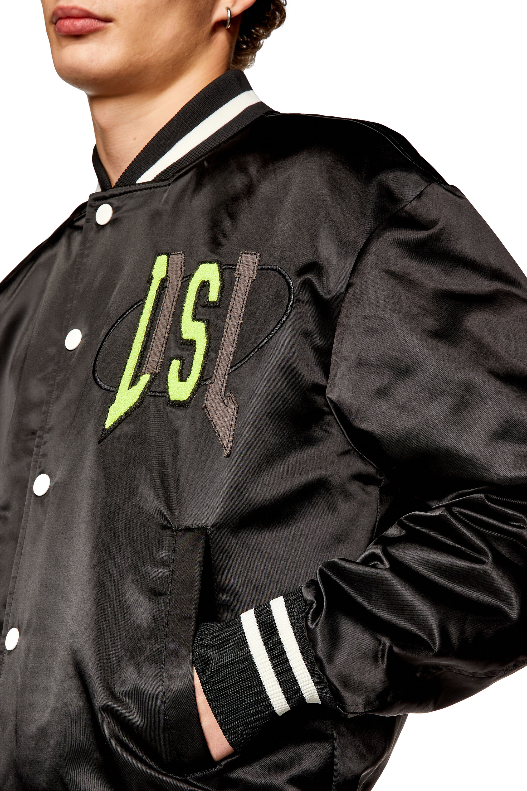 Men's Satin track jacket with LIES patches | Black | Diesel