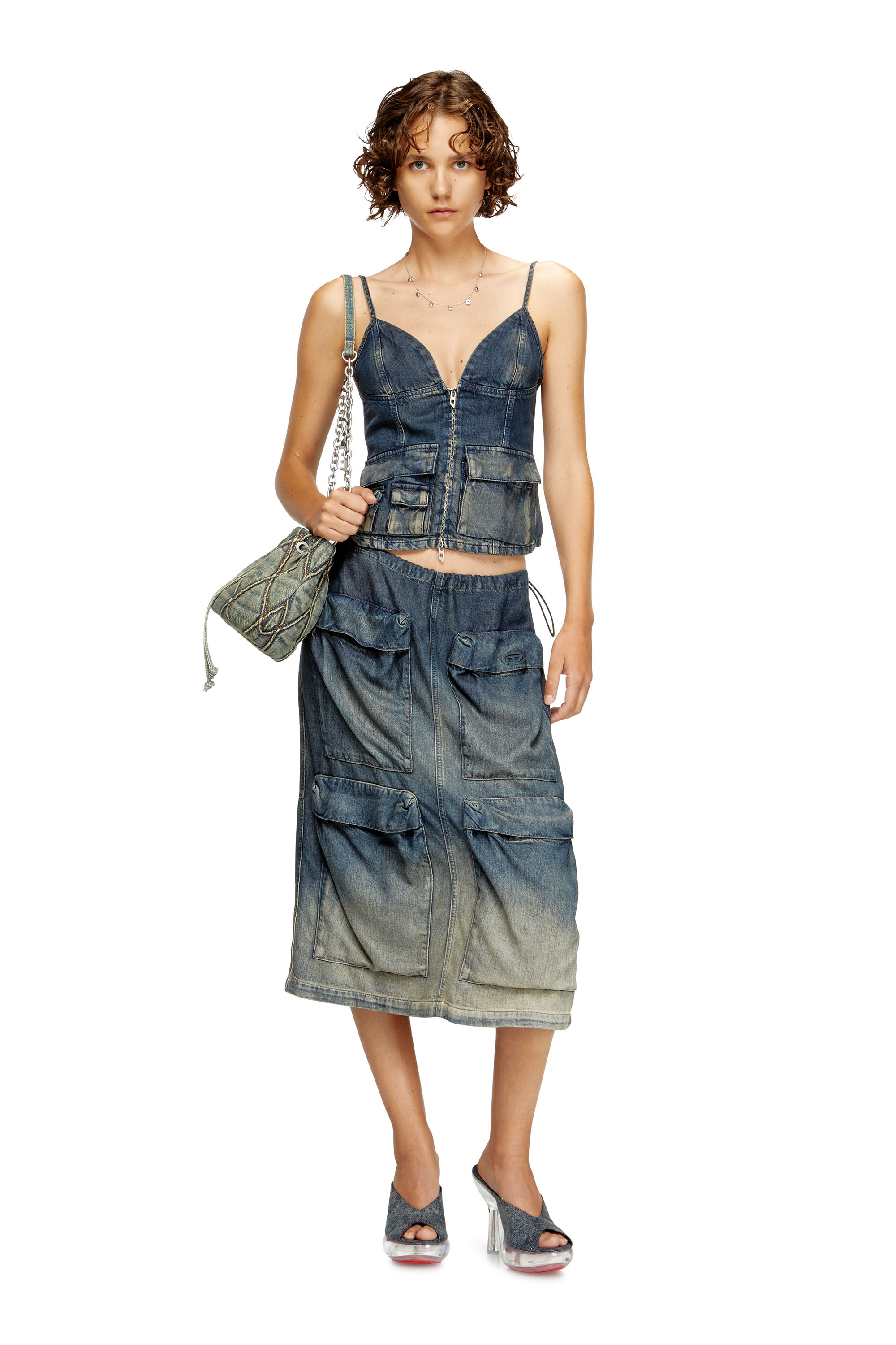 Diesel - DE-MELLIS-S, Haut en denim dégradé et fluide Femme in Bleu - 1