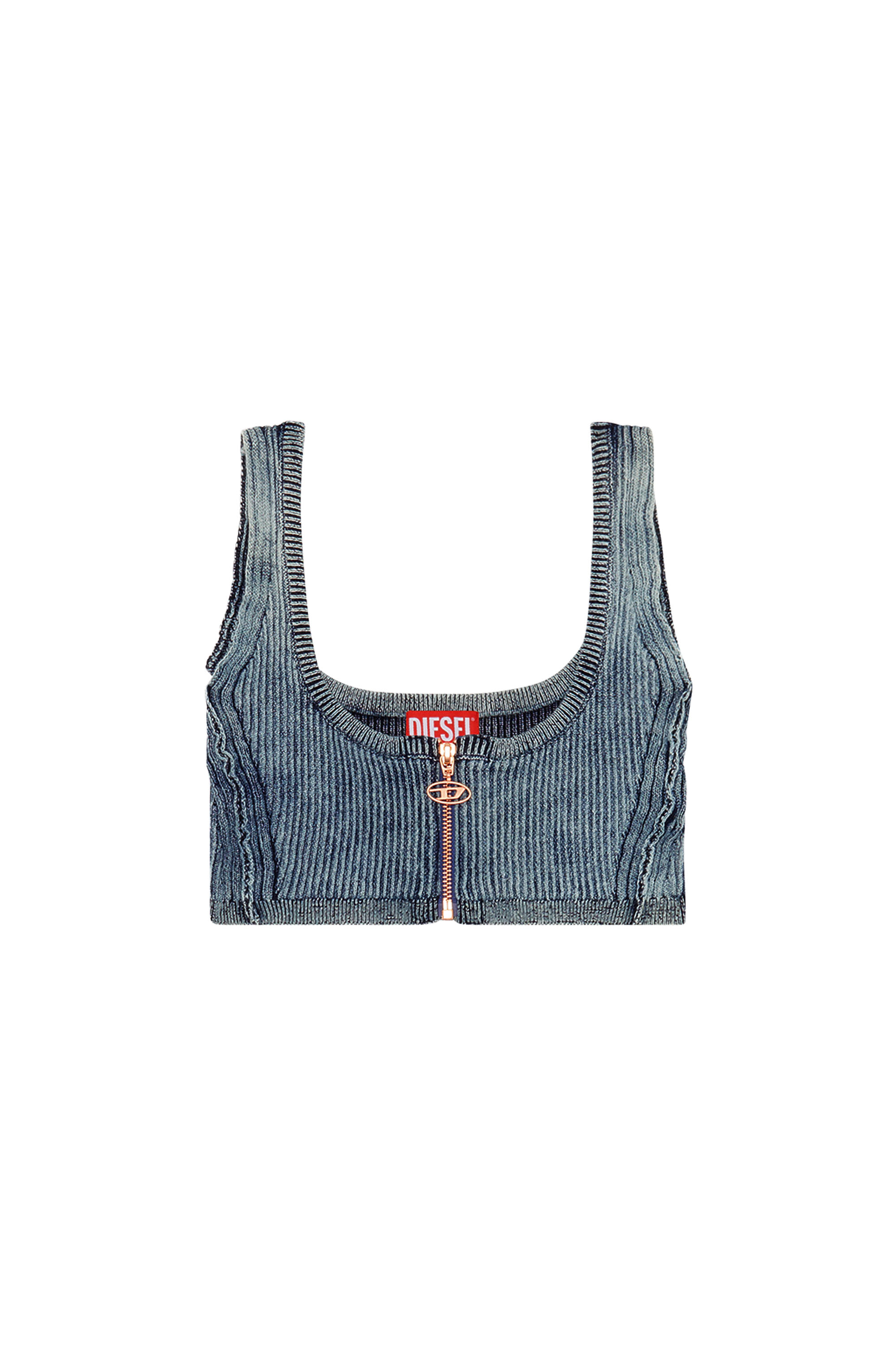 Diesel - M-ALTRE, Top cropped côtelé avec délavage héritage Femme in Bleu - 4