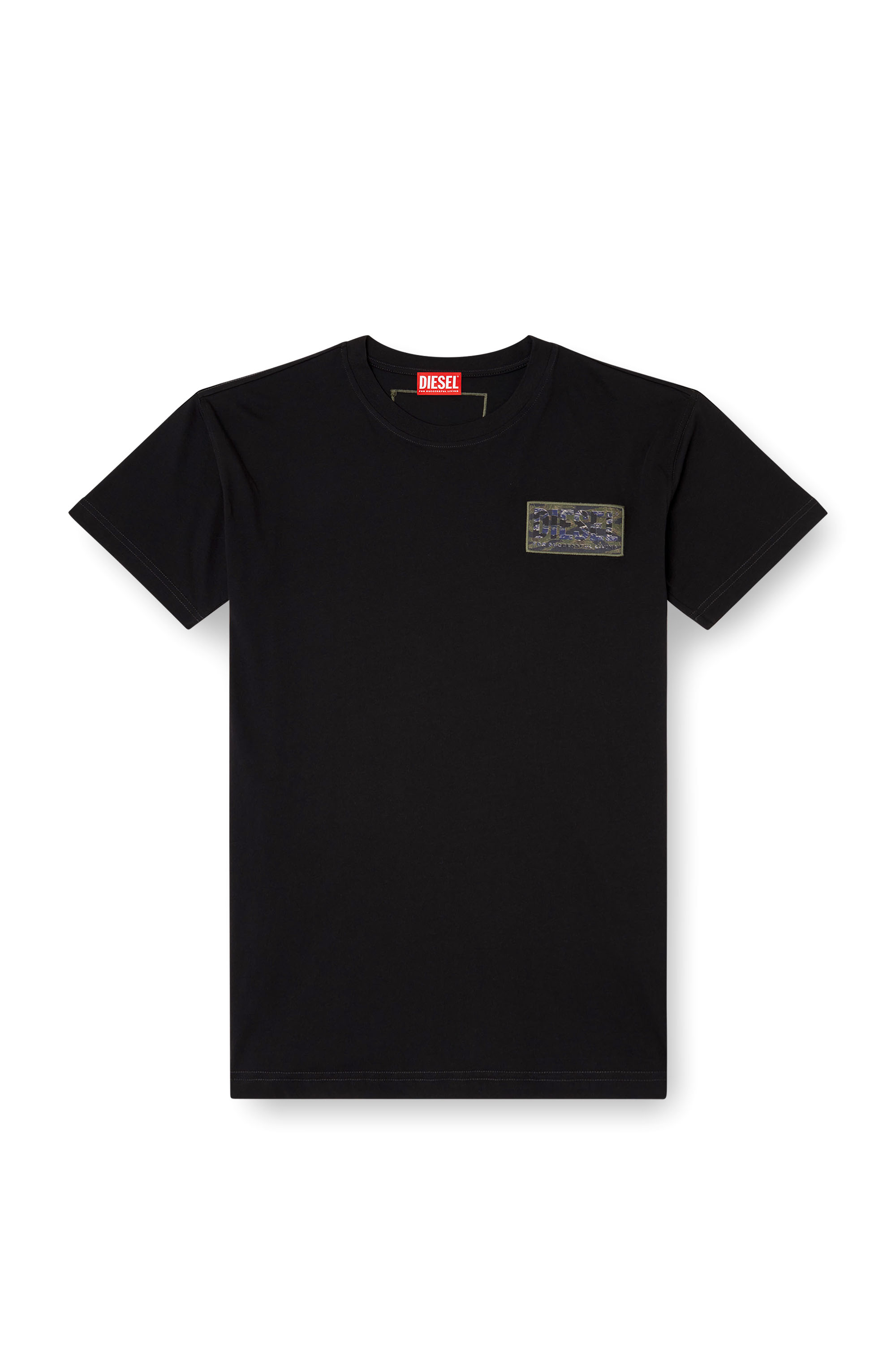 Diesel - T-NORM-T3, Man's T-shirt with camo logo patch in Black - 4