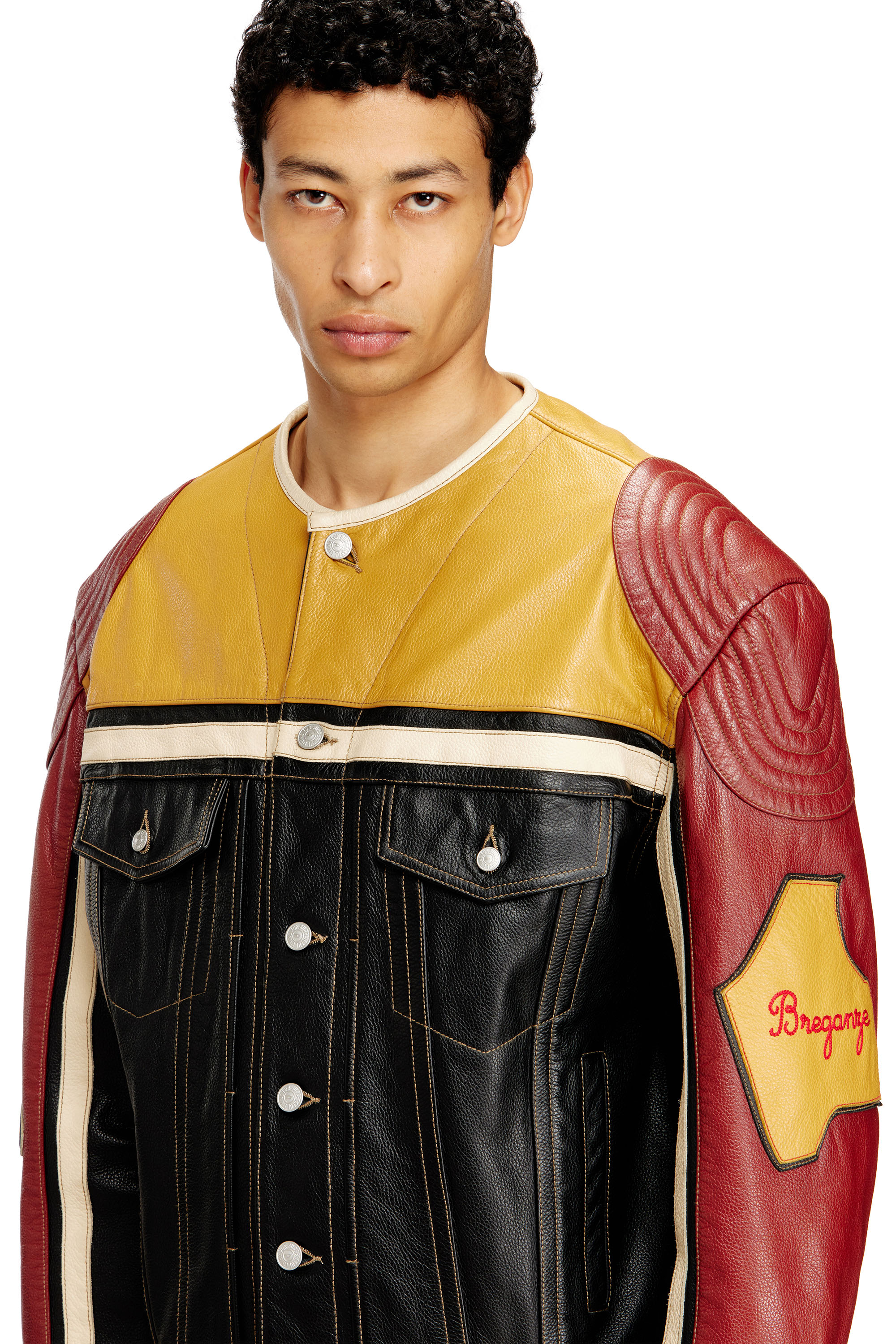 Diesel - L-COUG-20TH, Unisex's Leather jacket with patch details in Black/Red - 4