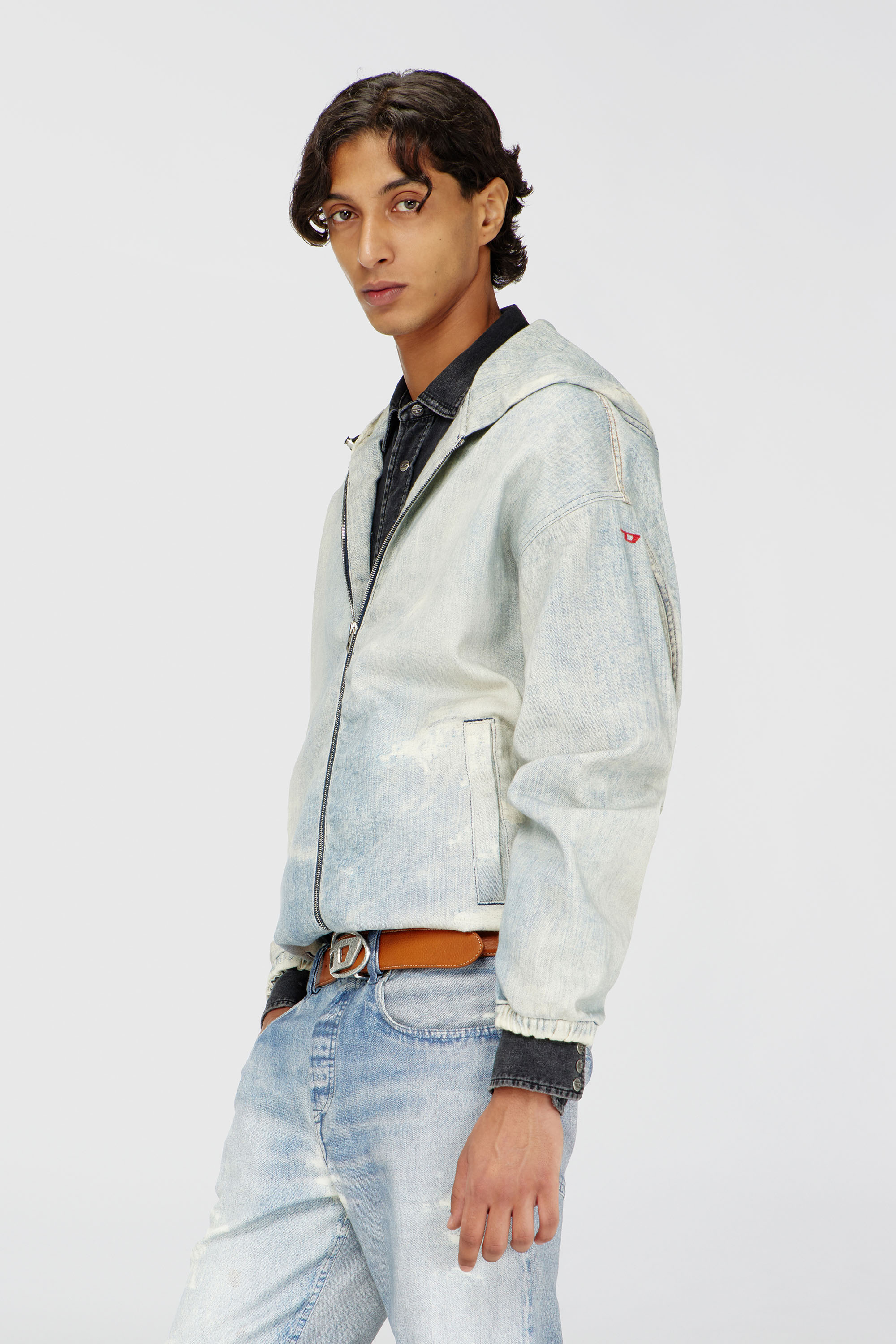 Diesel - D-WYNNY JOGG, Male's Hooded JoggJeans jacket with trompe l&rsquo;oeil in Light Blue - 3