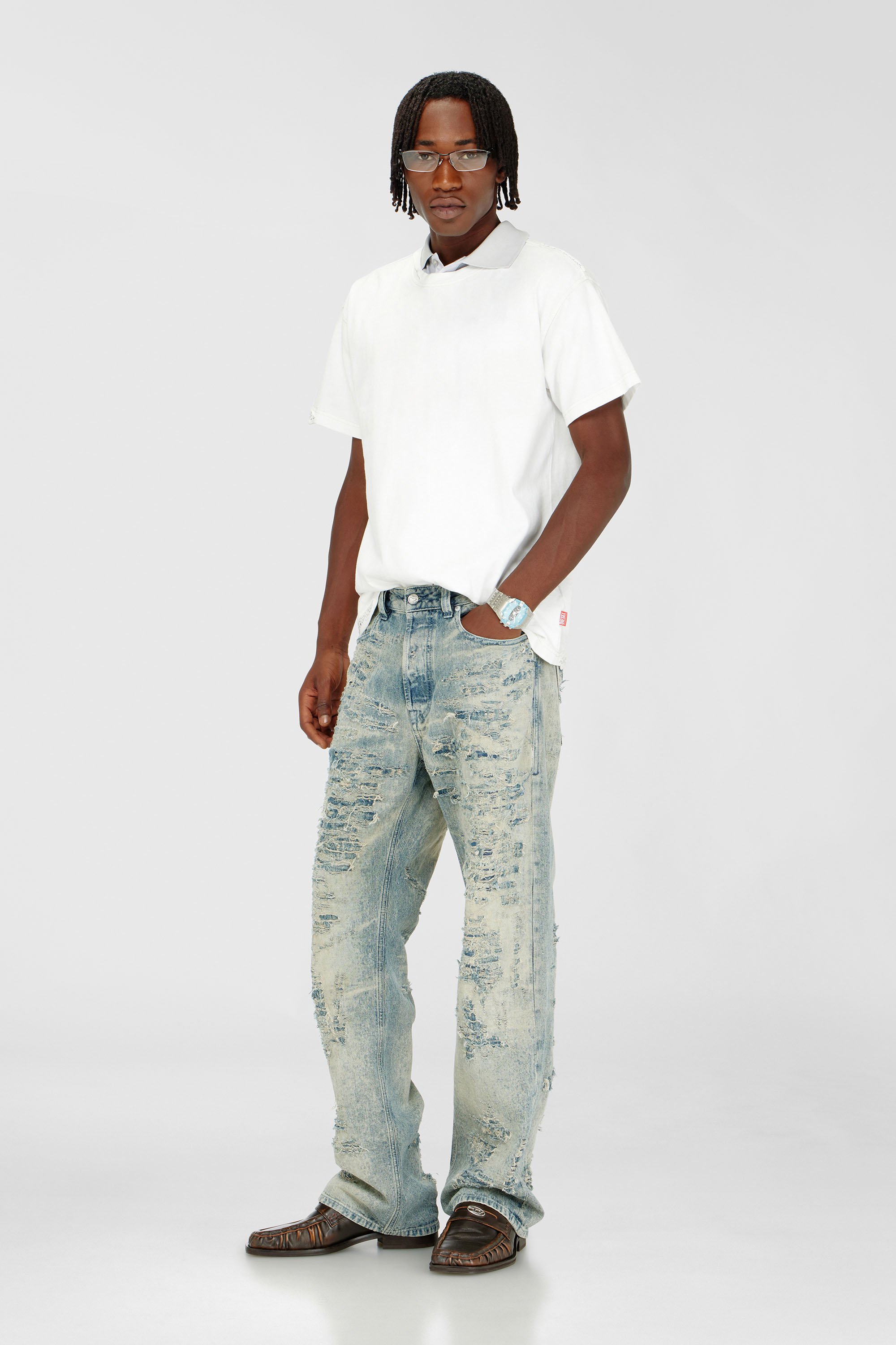 Diesel - T-NORM-CRYSTALS, Camiseta con bordes deshilachados y detalles de cristal Hombre in Blanco - 2